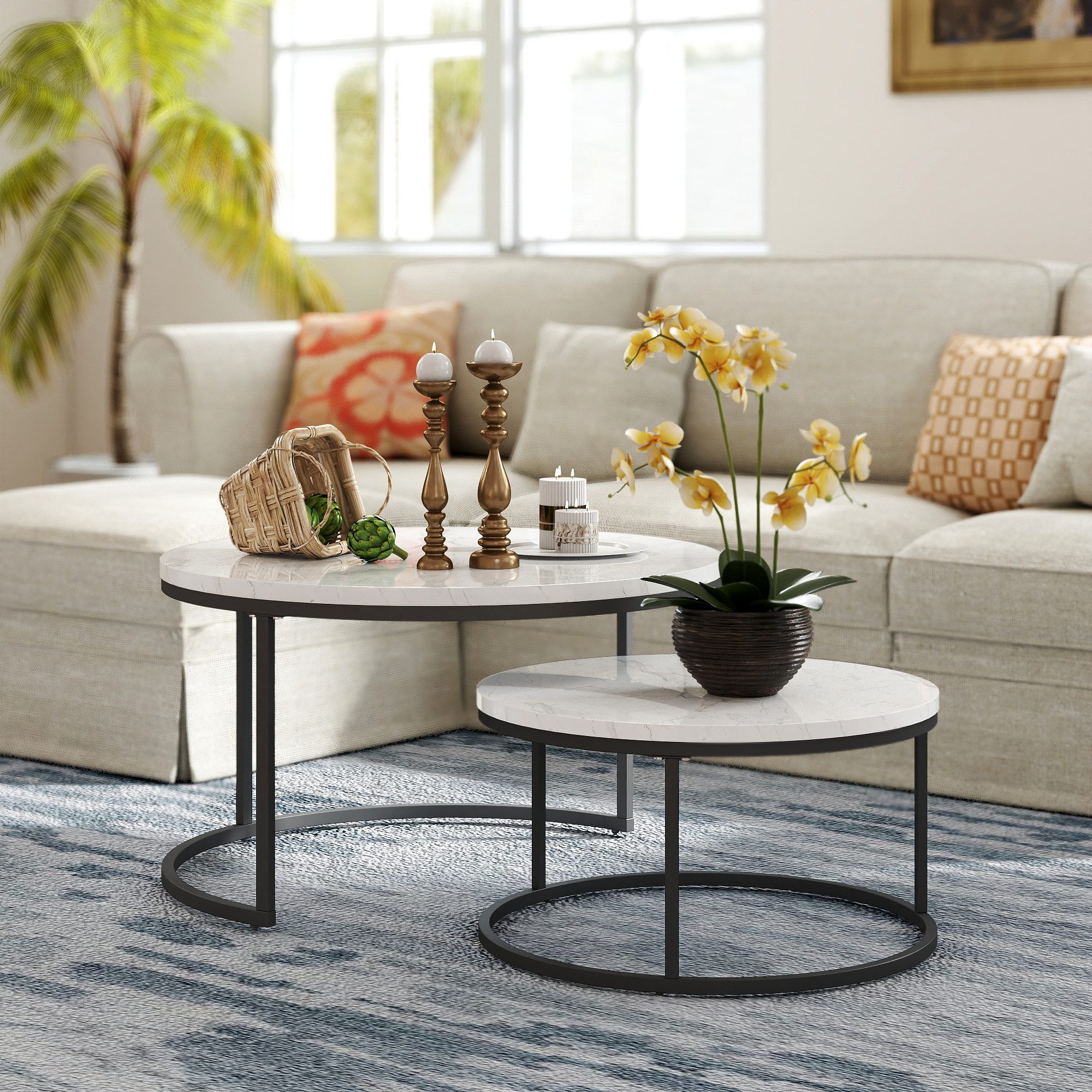 HAUSS SPOLE Couchtisch 2er-Satztisch Beistelltisch stapelbarer Sofatisch mit Stabiler Rahmen (elegantem Design, 2-St., Stabiler Eisenrahmen & leicht zu reinigende MDF-Tischplatte), Ideal für Wohnzimmer & Büro, Platzsparendes stapelbares Design