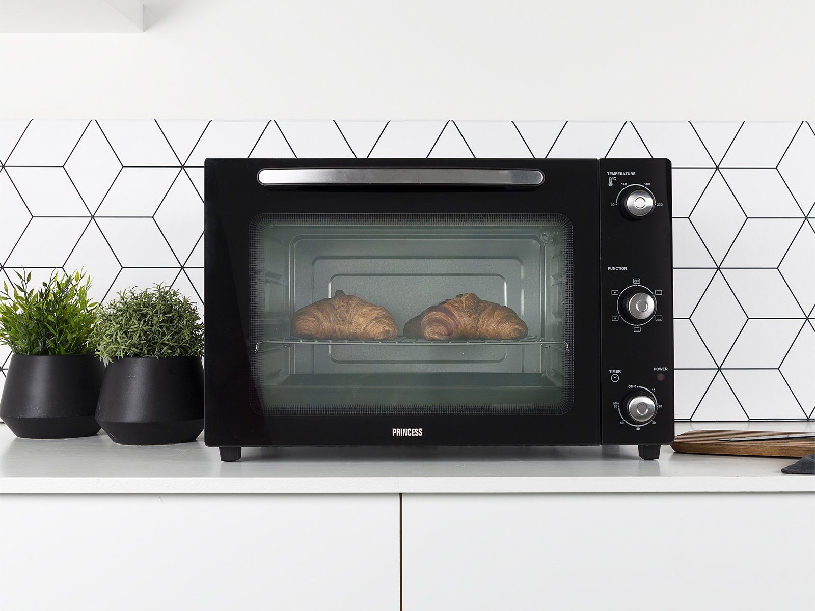 PRINCESS Minibackofen, Kleiner 55L Tisch-Backofen Mini-Ofen mit Umluft & Timer Pizzabackofen
