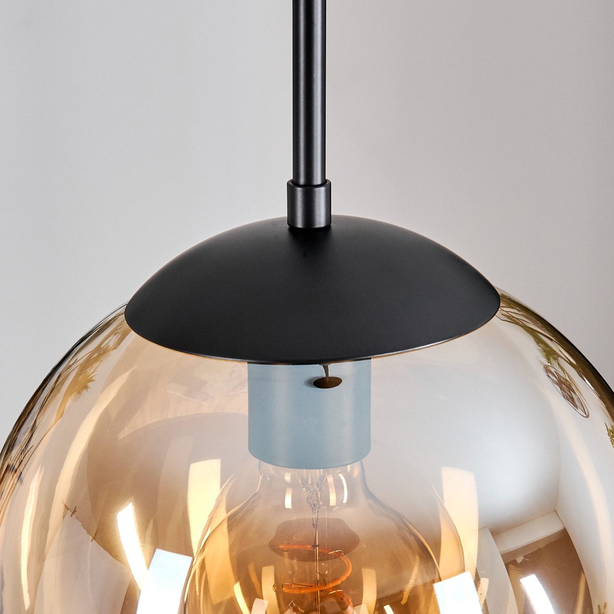 hofstein Hängeleuchte Retro/Vintage Hängelampe aus Metall/Glas in Schwarz/Bernsteinfarben, ohne Leuchtmittel