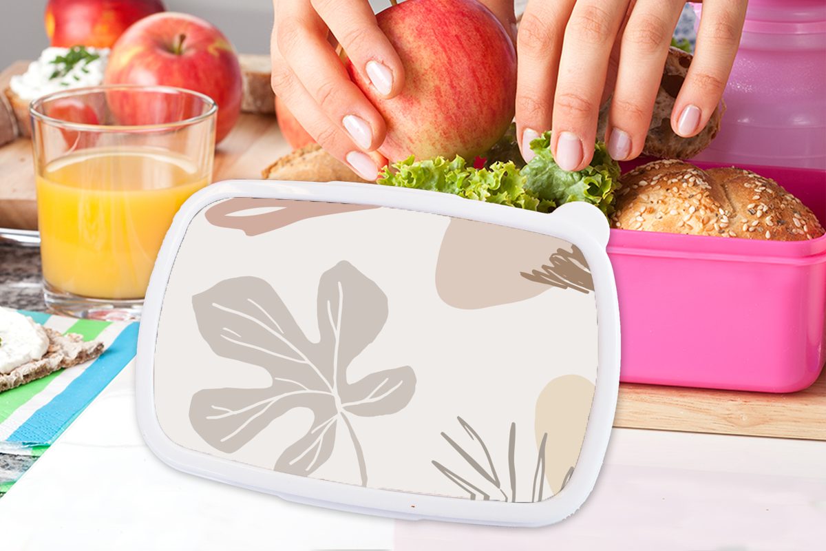 Mädchen, Sommer Kinder, MuchoWow Grau, - Brotdose Brotbox Lunchbox (2-tlg), Snackbox, - Laub Erwachsene, Kunststoff, für Kunststoff rosa