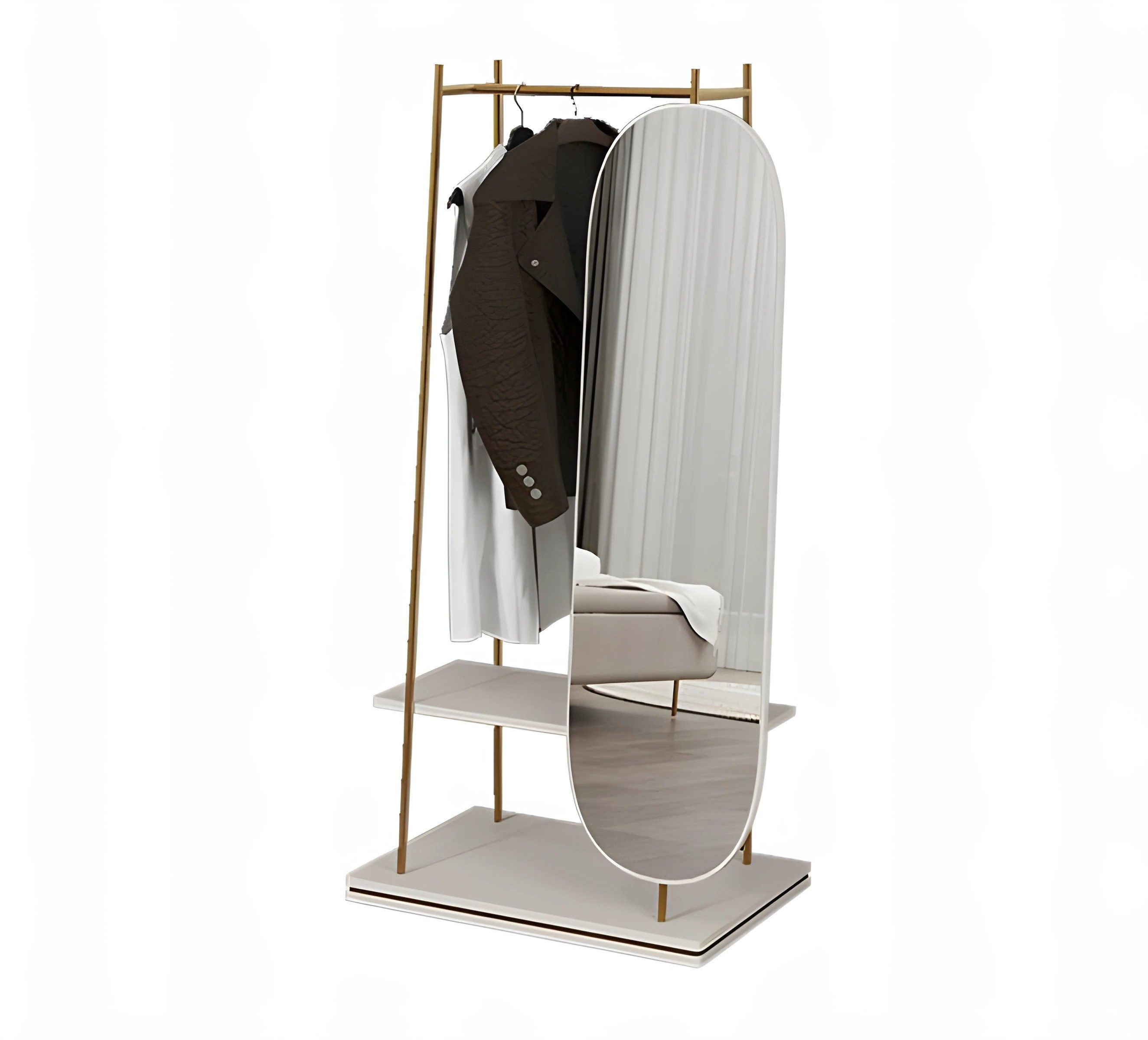 Xlmoebel Standspiegel XLMOEBEL Standspiegel in Beige mit Holzrahmen und Kleiderbügel, Made in Europa