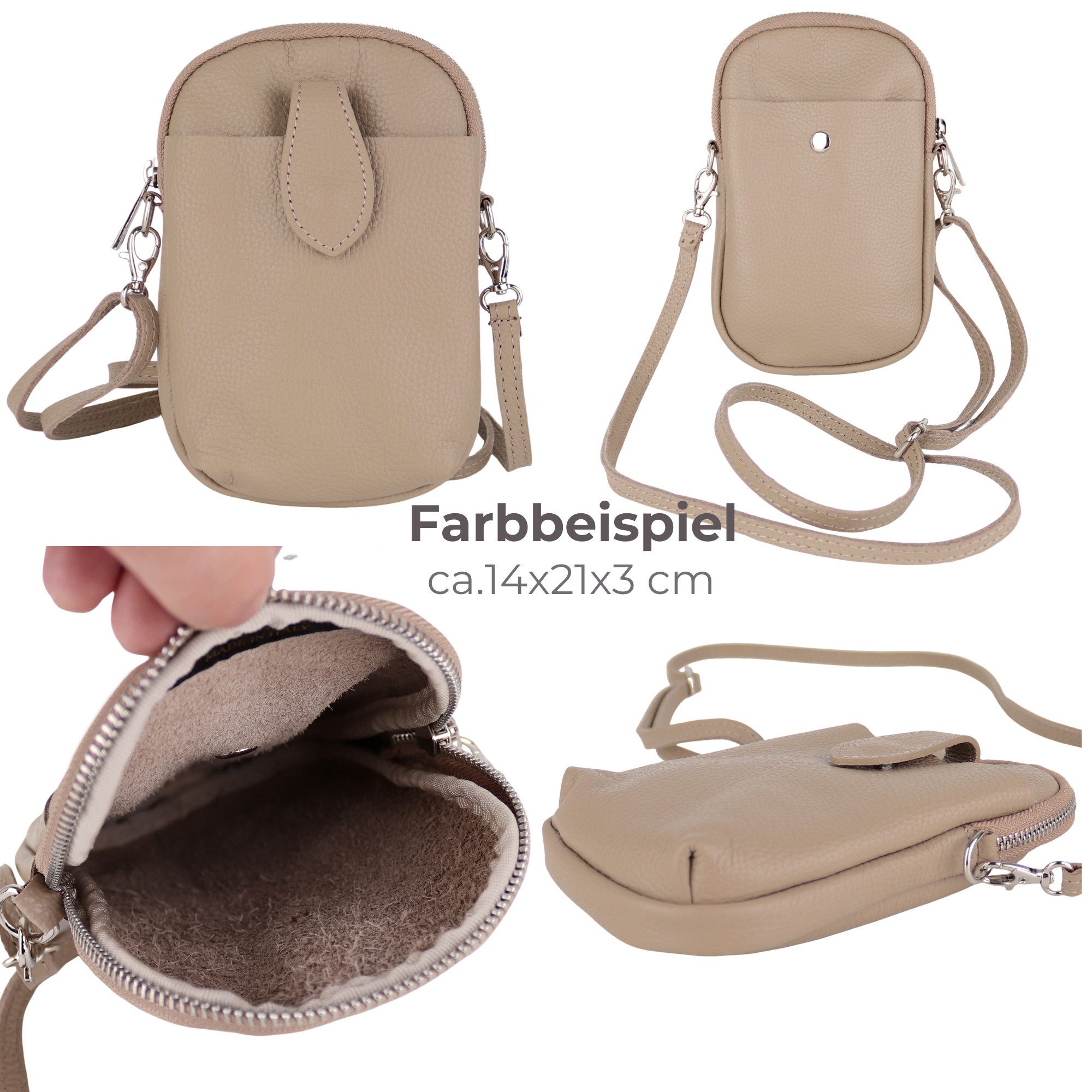 MIRROSI Handytasche Damen Kleine Umhängetasche aus Echtleder Made in Itlay (ca. 14x21x3cm), Mini Handytasche zum Umhängen, Handy Tasche – Bild 2 von 2