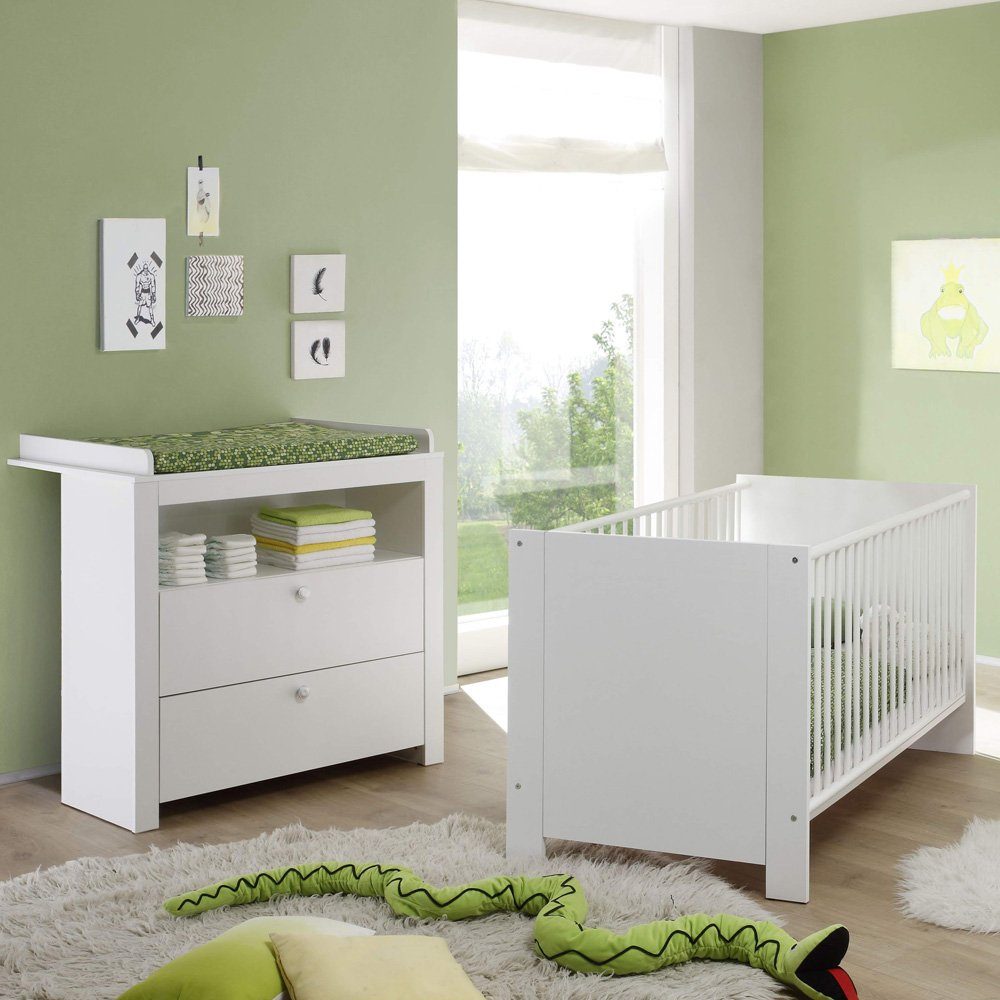 Lomadox Babyzimmer-Komplettset B/H/T: ca. in (2-tlg), Weiß, // OLBIA-19, Babyzimmermöbel