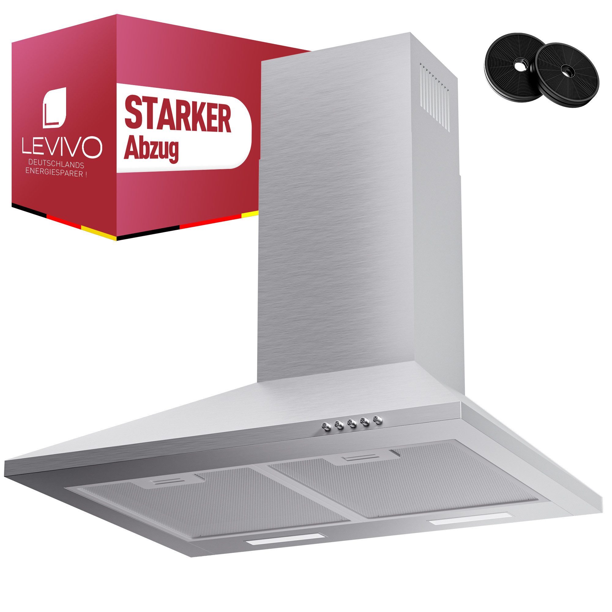 Levivo Wandhaube A+++ 410 m³/h Dunstabzugshaube 60cm und 90cm Umluft & Abluft Aktivkohlefiltern, Fettfiltern, LED-Beleuchtung