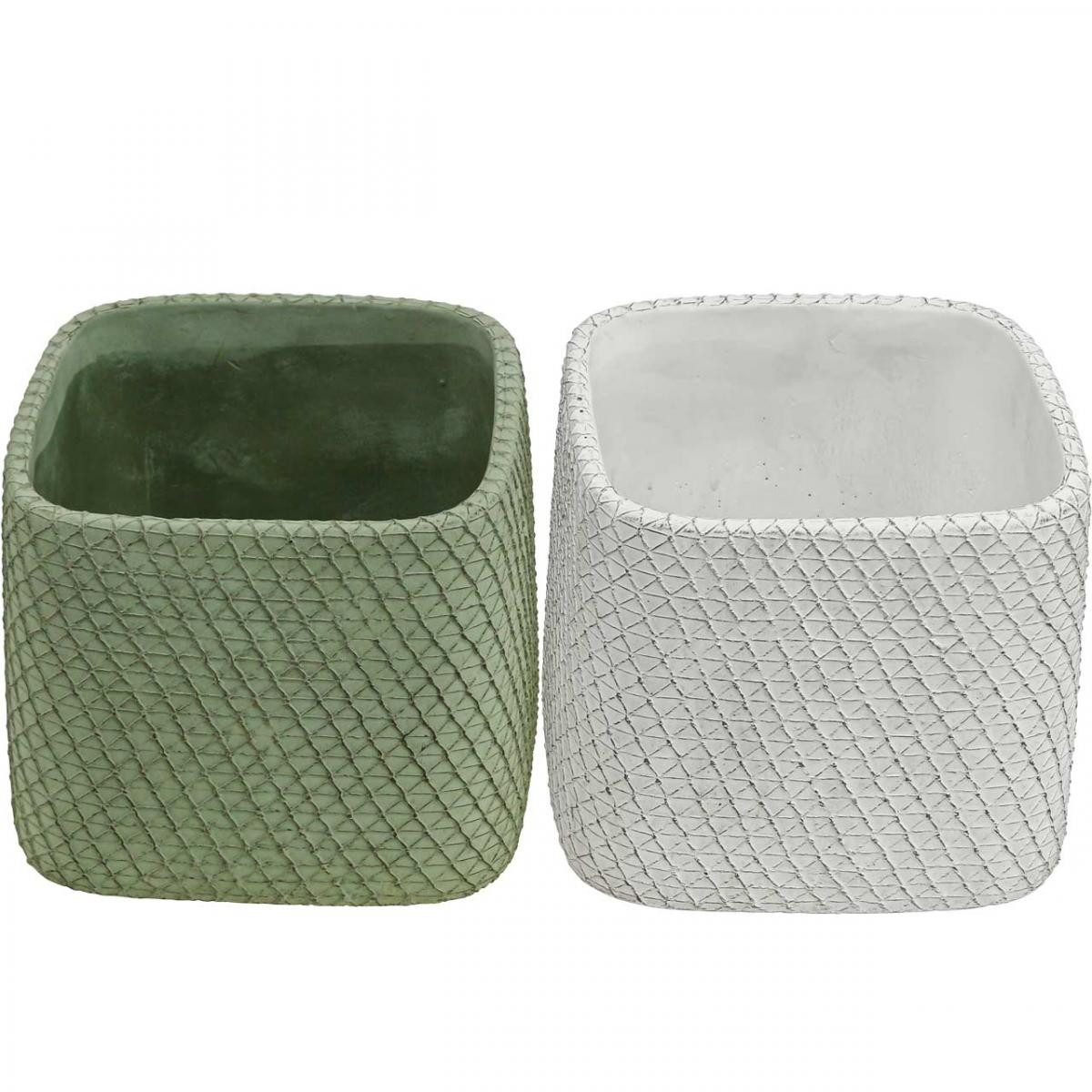 Florists Products Übertopf Keramik Blumentopf 2er Set Weiß Grün Relief 12,5x12,5x9cm, 2 Stück