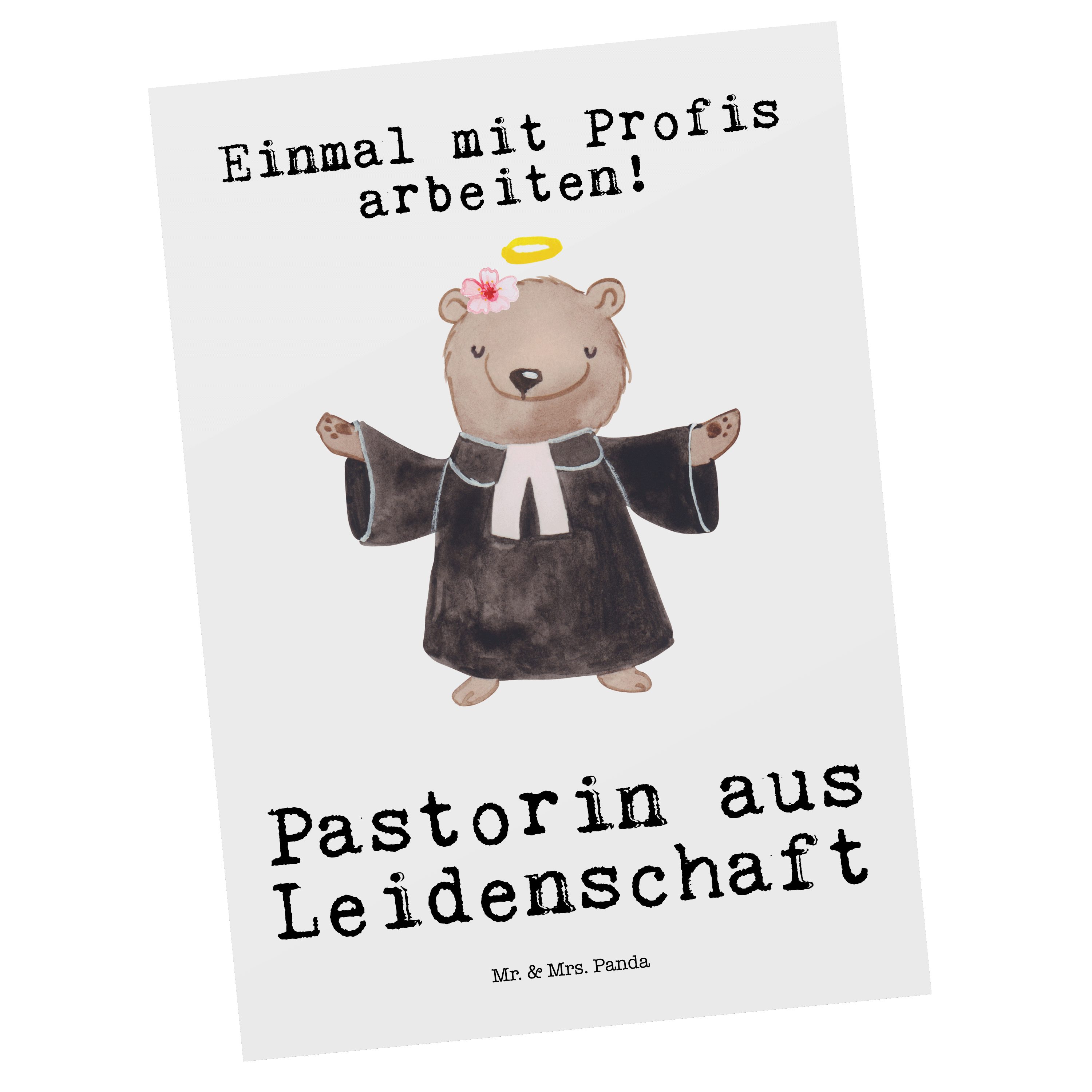 Mr. & Mrs. Panda Postkarte Pastorin aus Leidenschaft - Weiß - Geschenk, Arbeitskollege, Pfarreri
