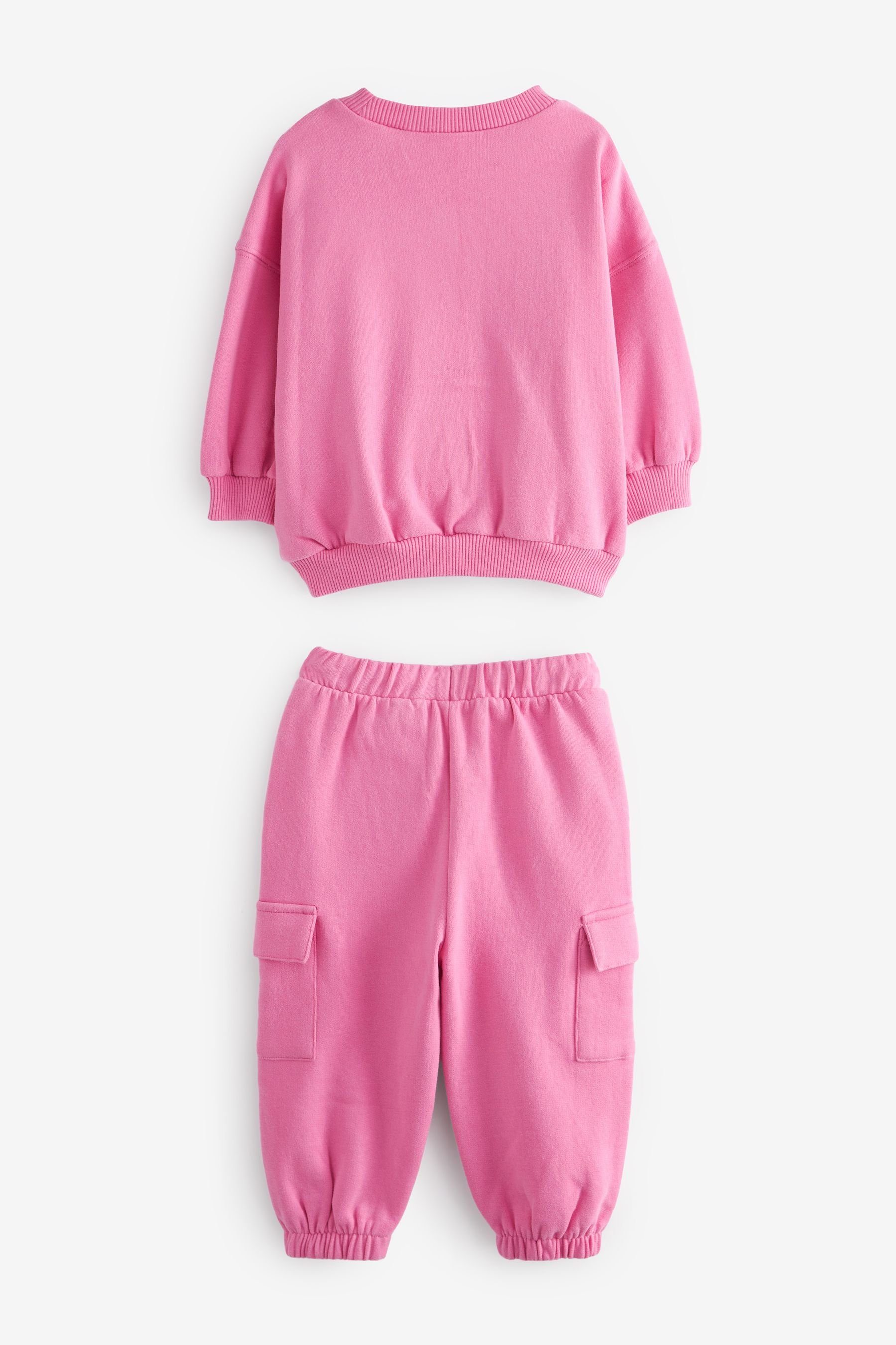 Pink mit Next Sweatshirt Next-Logo und (2-tlg) Sweatanzug Cargo-Jogginghose