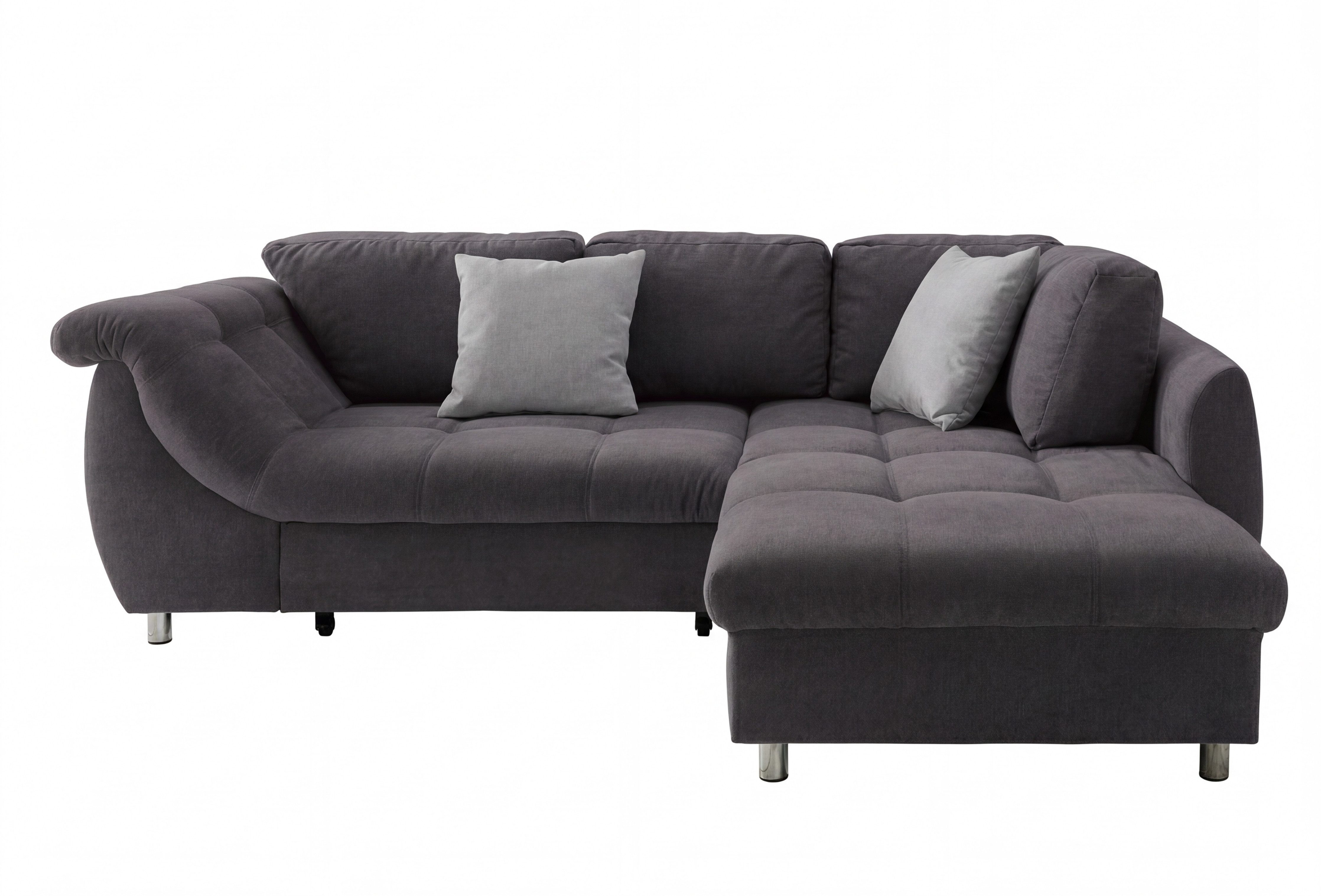 luma-home Ecksofa 17005, mit Bettfunktion B250/T190/H84 cm, Liegefläche 179x190 cm, Bettkasten, Ottomane rechts, Wellenunterfederung, Mikrofaser Anthrazit