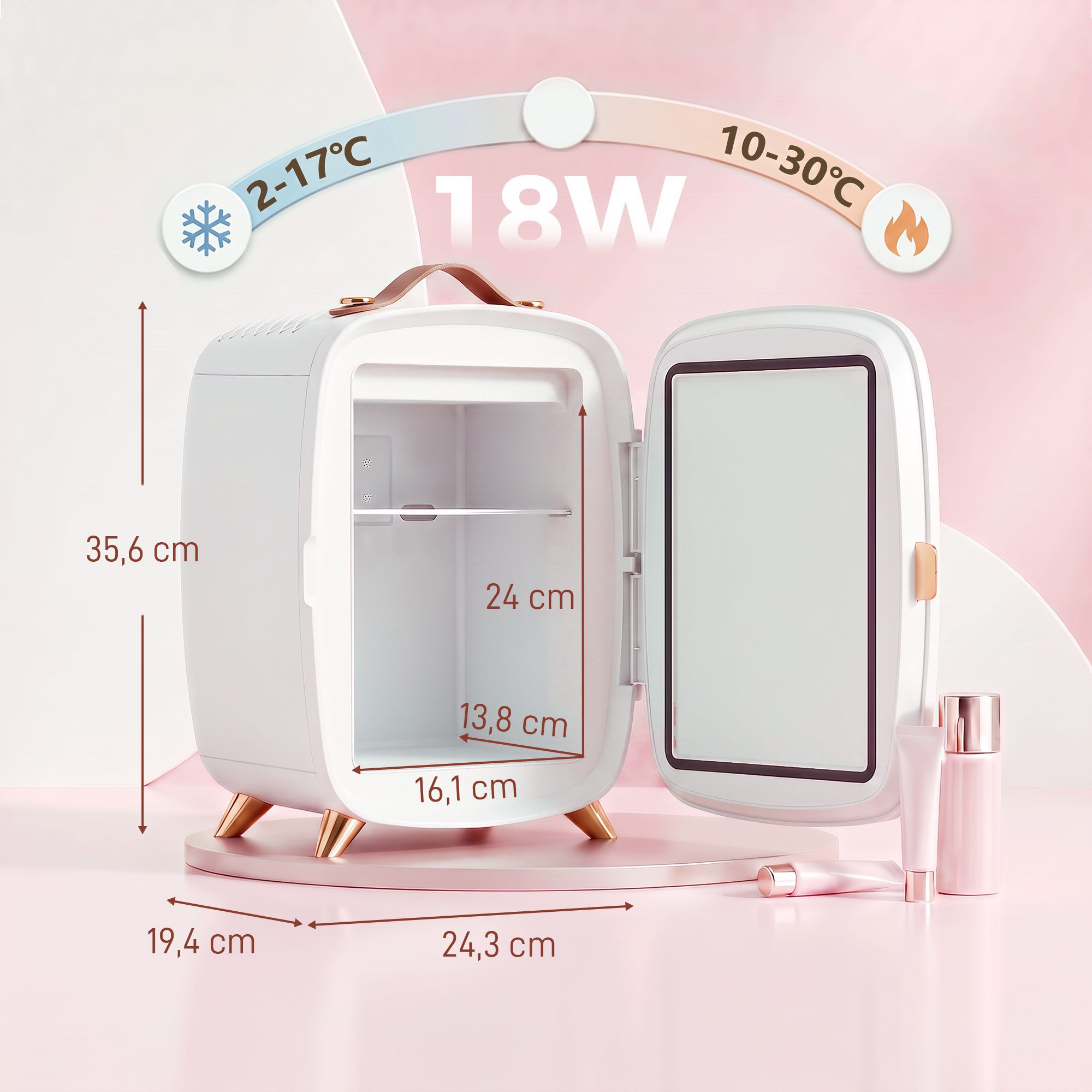HOMCOM Kühlbox Mini Kühlschrank 6 Liter mit LED Spiegel, Kühlfunktion, für Kosmetik, Getränke, Obst, Weiß – Bild 3 von 5