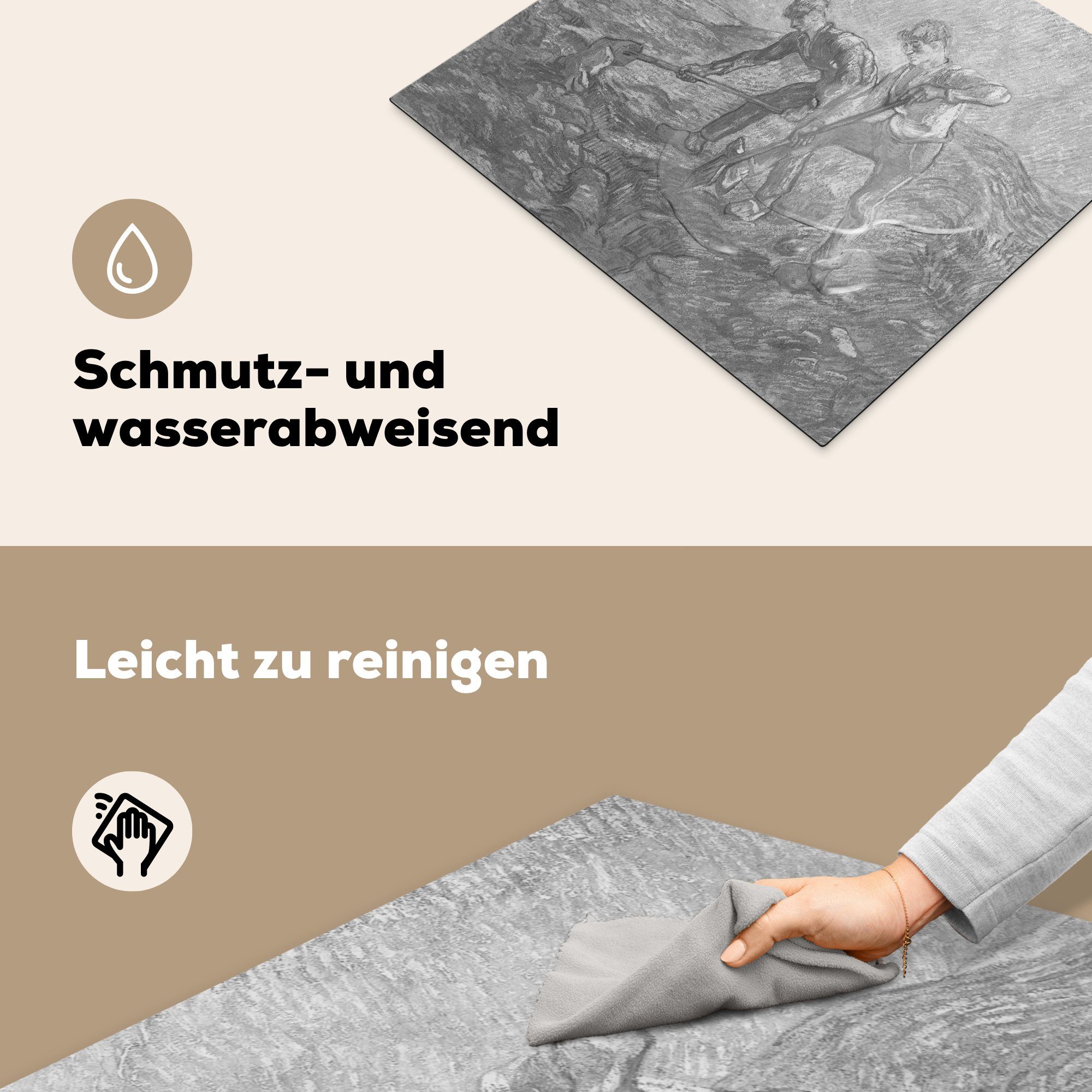 cm, 59x52 weiß, Bagger für Ceranfeldabdeckung Die (1 Gogh tlg), Induktionsmatte van - MuchoWow die und küche, Herdblende-/Abdeckplatte Schwarz - Vinyl, Vincent