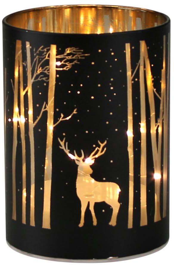 Warmweiß, mit LED LED integriert, Design abgebildeten fest Weihnachtsdeko, AM Windlicht, Hirsch