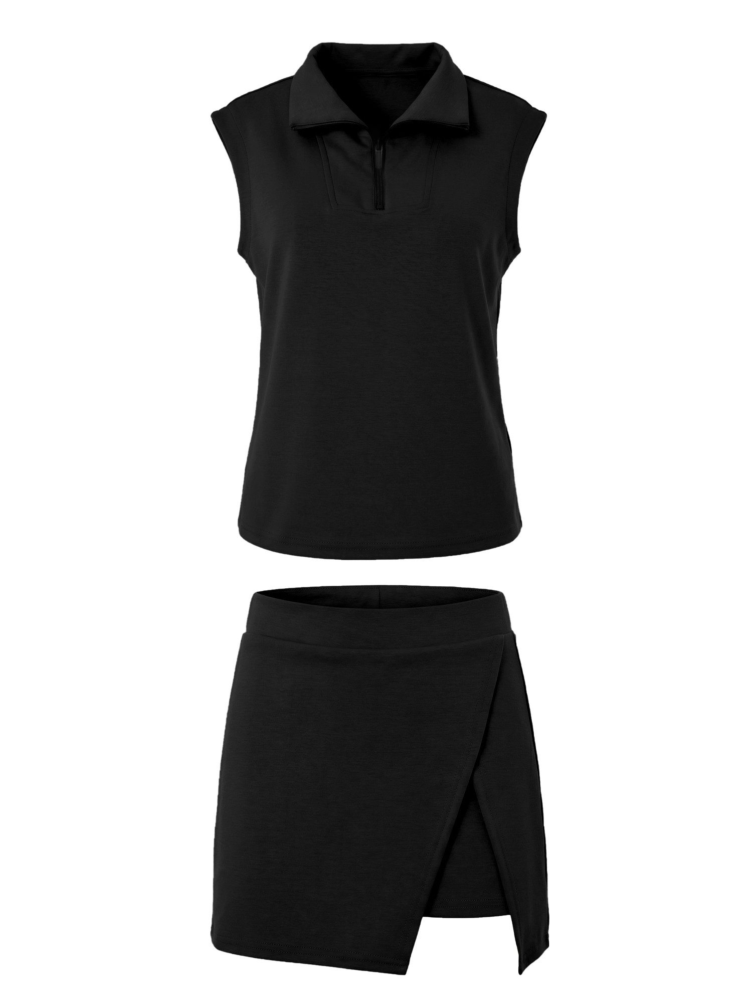 Imily Bela Hausanzug Damen 2-teilige Rocksets (Set, 2 tlg., Ärmelloses Sweatshirt mit halbem Reißverschluss + Sportrock) mit integrierten Shorts