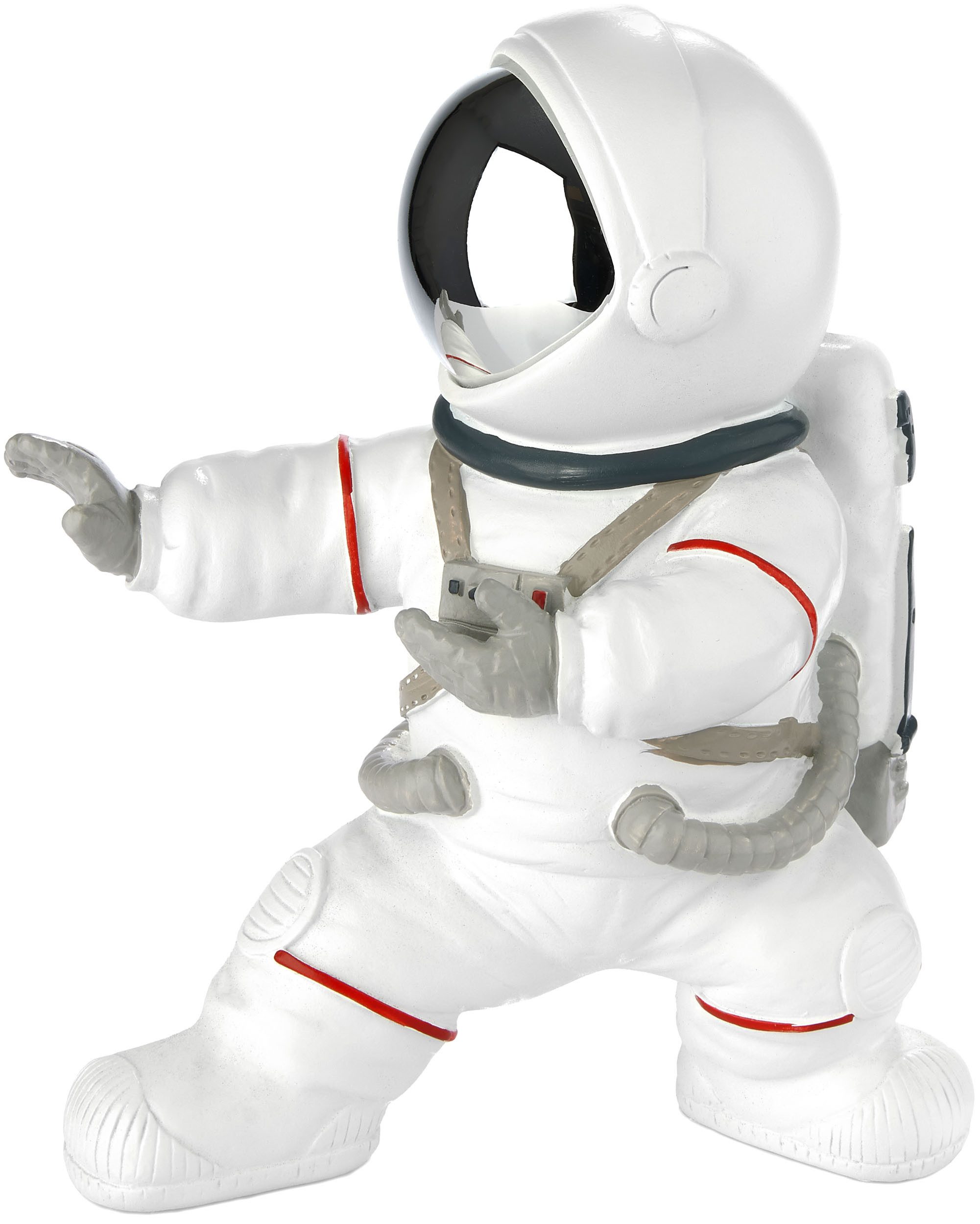 BRUBAKER Dekofigur Astronaut kämpft in Karate Pose - 17 cm Figur mit verchromtem Helm (Dekoration - Weiß, 1 St., Weltraum Deko Skulptur), Handbemalte moderne Raumfahrt Statue