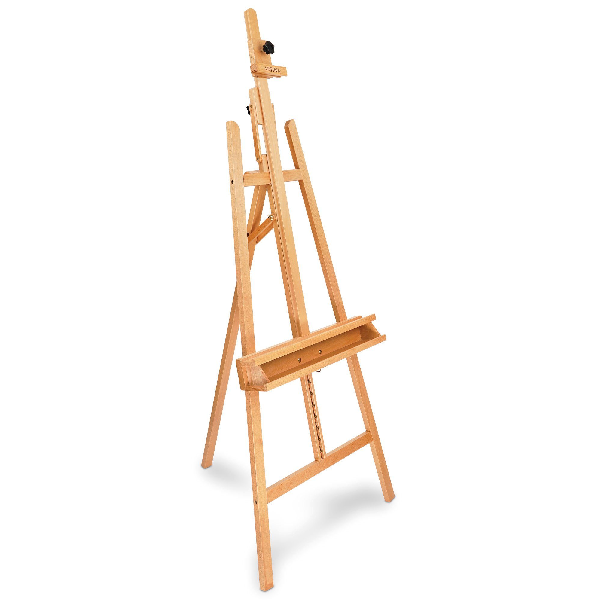 Artina Staffelei Staffelei Holz Groß Barcelona bis 120cm - 225cm verstellbar, Holzstaffelei für Leinwände bis 120cm – 225cm höhe verstellbar Malstaf