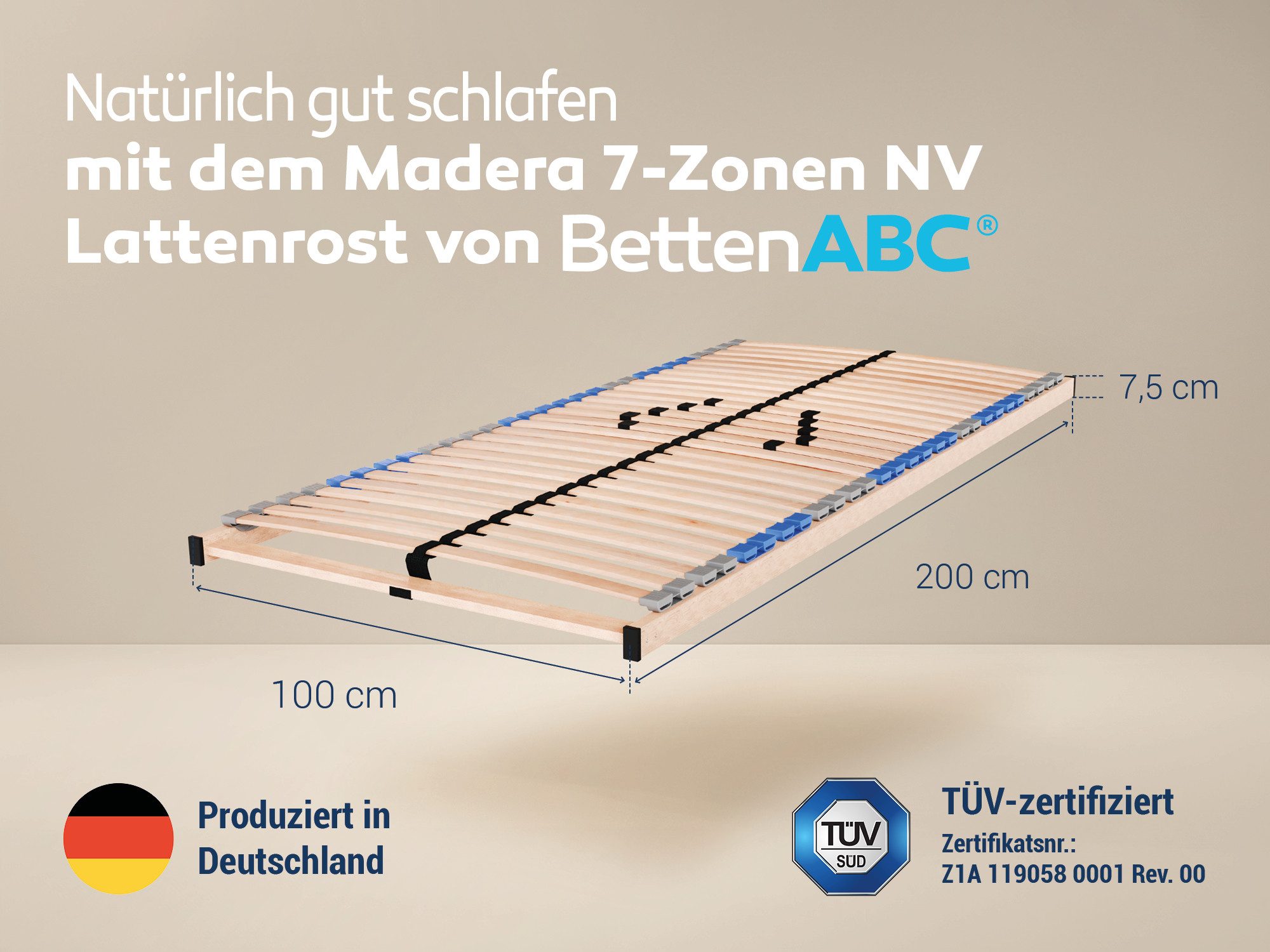 Lattenrost MaDeRa 7-Zonen-Lattenrost – 3 verschiedene Ausführungen, Selbstmontage, Betten-ABC, Kopfteil Nicht verstellbar, Fußteil Nicht verstellbar, Optimale Anpassung an den Körper, besondere Langlebigkeit, stabil