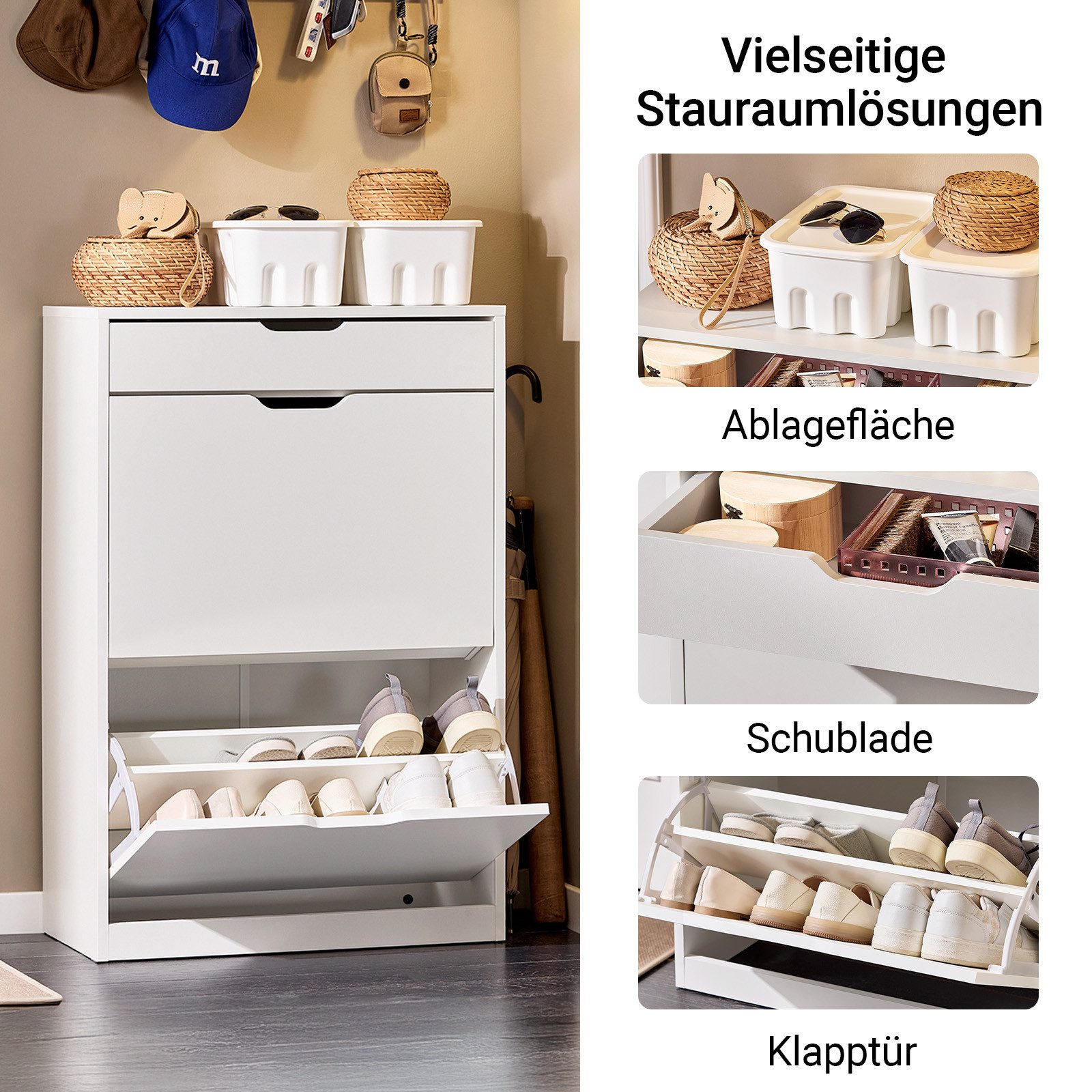 SoBuy Schuhkipper DE-FSR180, Schuhschrank schmal, Schuhregal Schuhkommode Schuhablage, mit 2 Klappen, Schuhschrank perfekt für schmale Flure, für 10 Paar