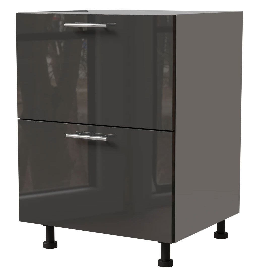 Feldmann-Wohnen Unterschrank Essen (D2M/60, 2 Schubladen, Blum Metabox Teilauszug, 1-St., moderne Optik, lackierte Fronten) 60x50x82cm grau - graphit Hochglanz (ES-D2M/60)