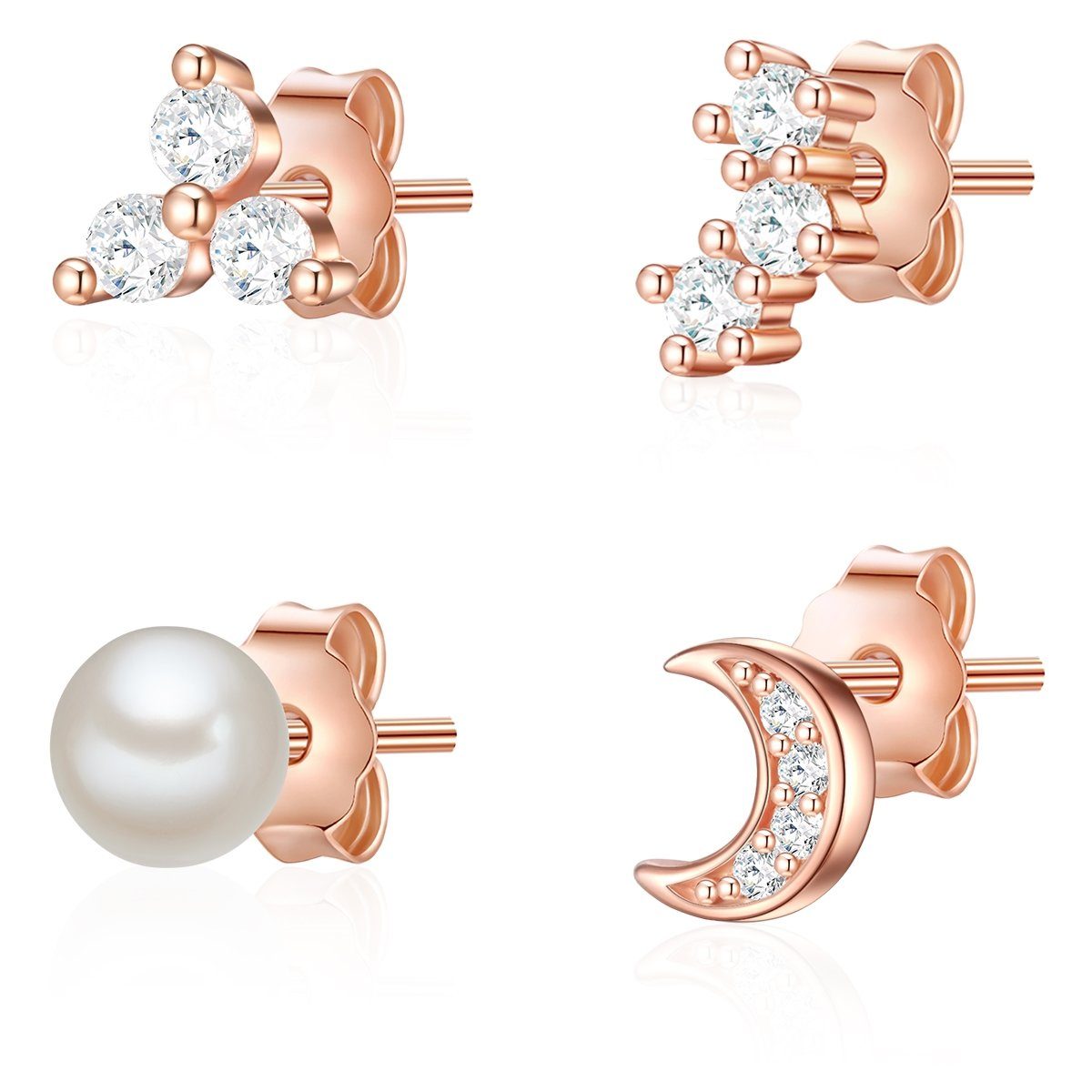 Lulu & Jane Paar Ohrstecker Halbmond roségold, mit Zirkonia