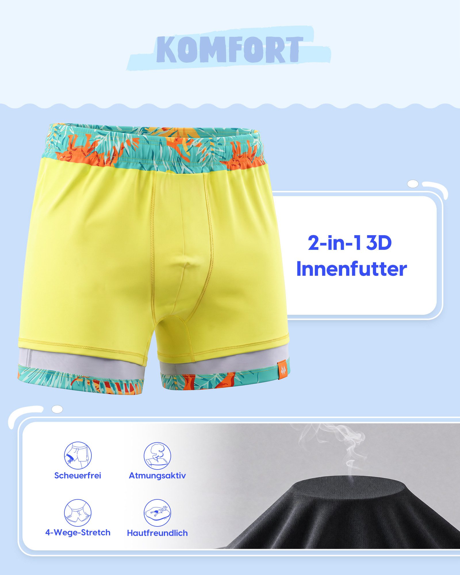 MaaMgic Badehose Shorts Jungen 2-in-1 mit verstellbarem Kordelzug (1-St) Stretch Schwimmshorts mit Innenfutter für Strand und Schwimmbad – Bild 3 von 5