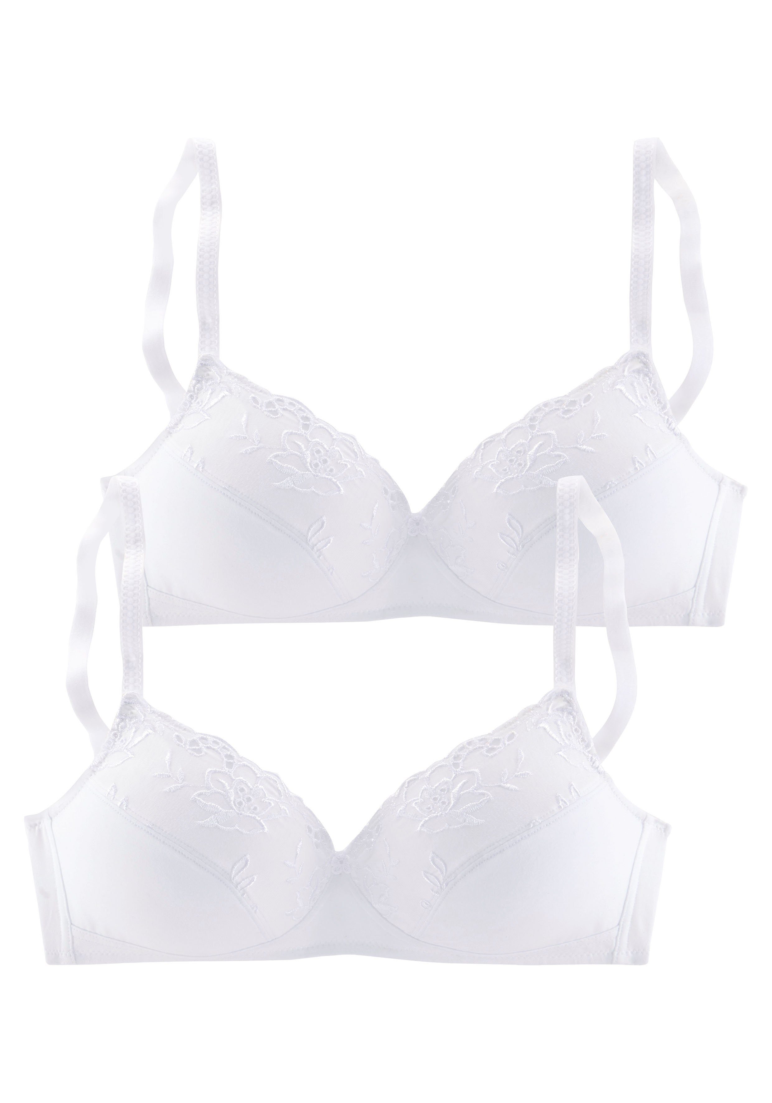 petite fleur Soft-BH (Packung, 2 Stück) ohne Bügel, mit hübscher Baumwollstickerei