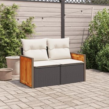 vidaXL Loungesofa Gartensofa mit Kissen 2-Sitzer Schwarz Poly Rattan