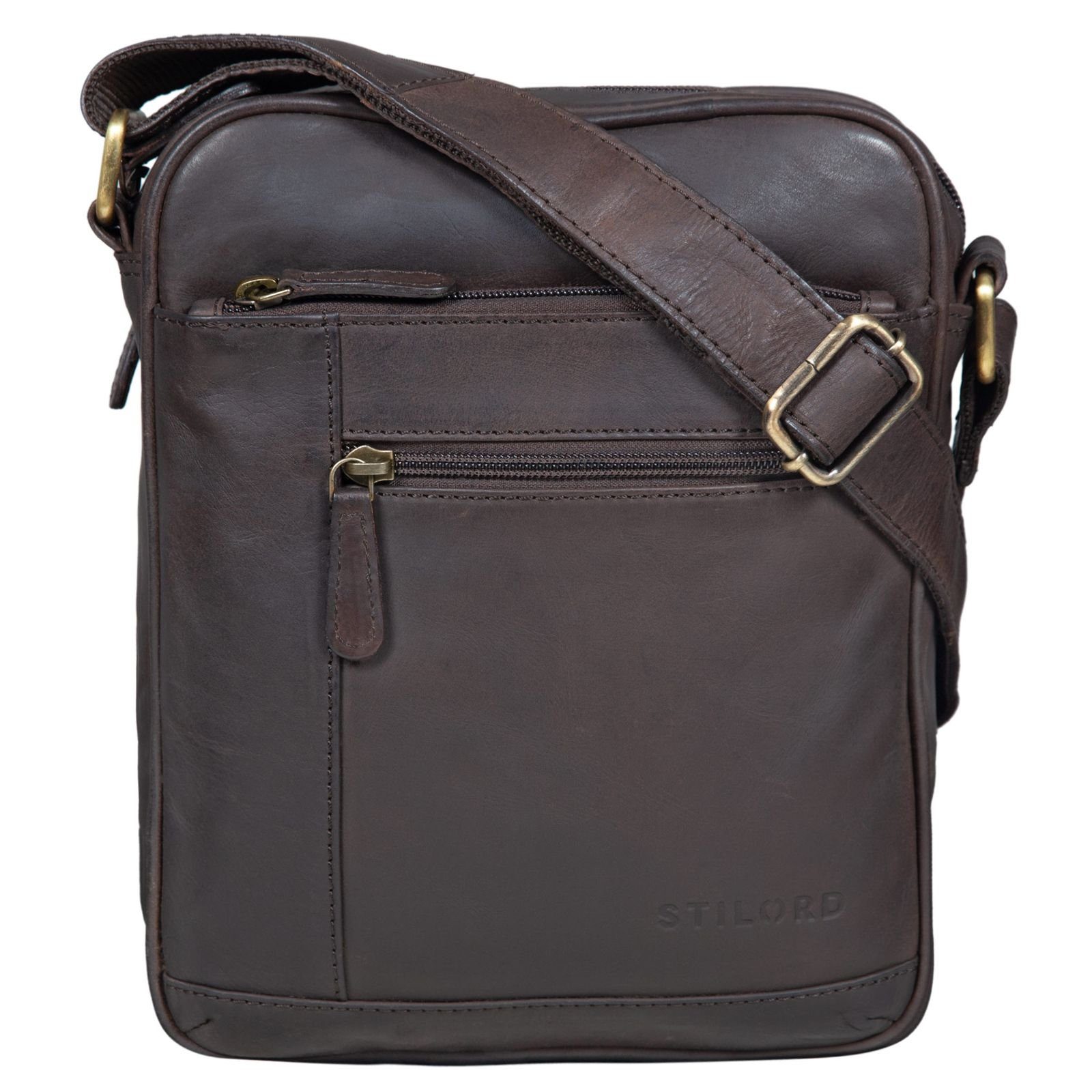 STILORD Messenger Bag "Diego" Vintage Herrentasche Leder klein matt - dunkelbraun