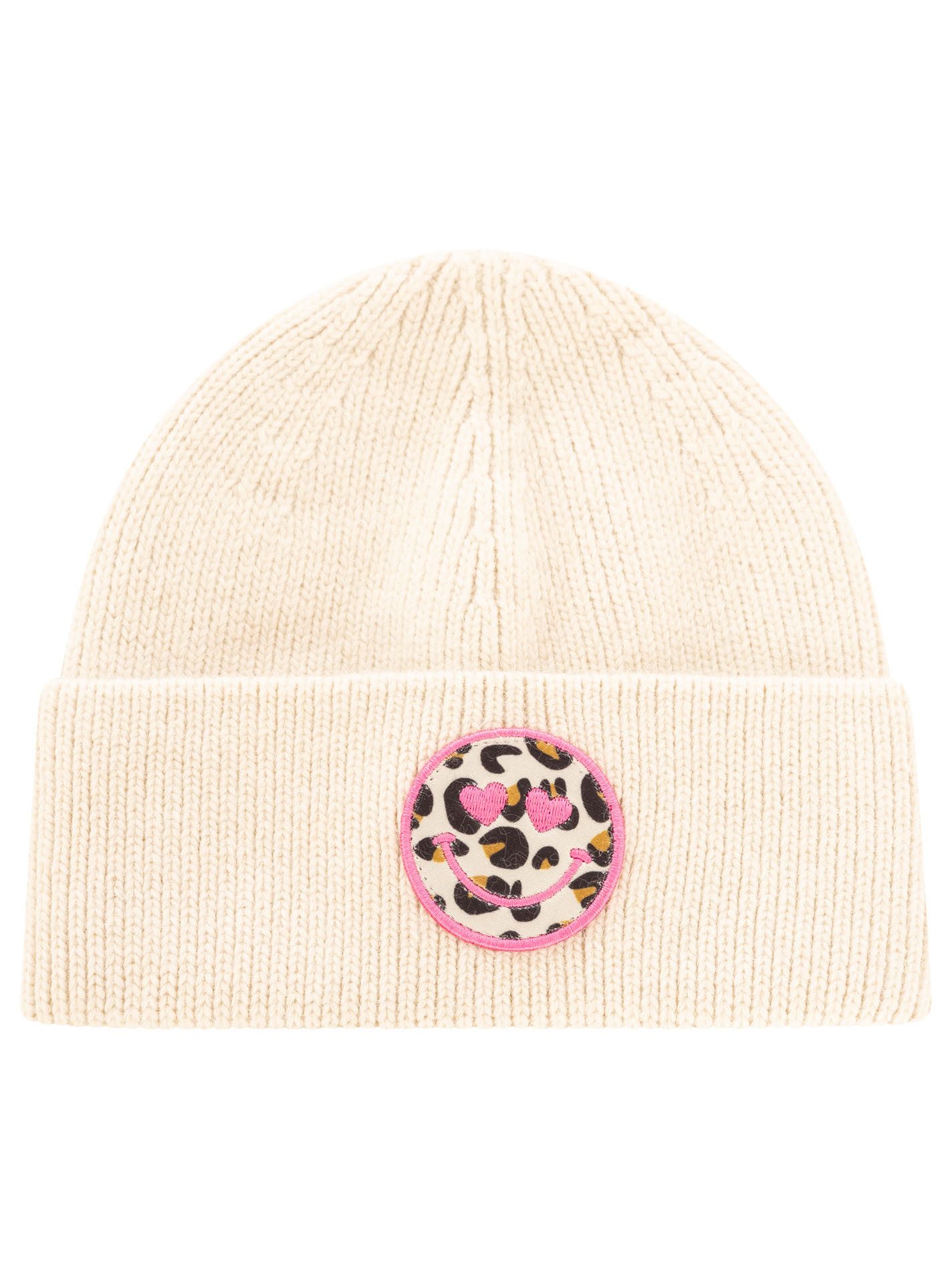Zwillingsherz Beanie "Smile"-KIDS Leo-Patch, breiter Umschlag, gerippt, mit Wollanteil