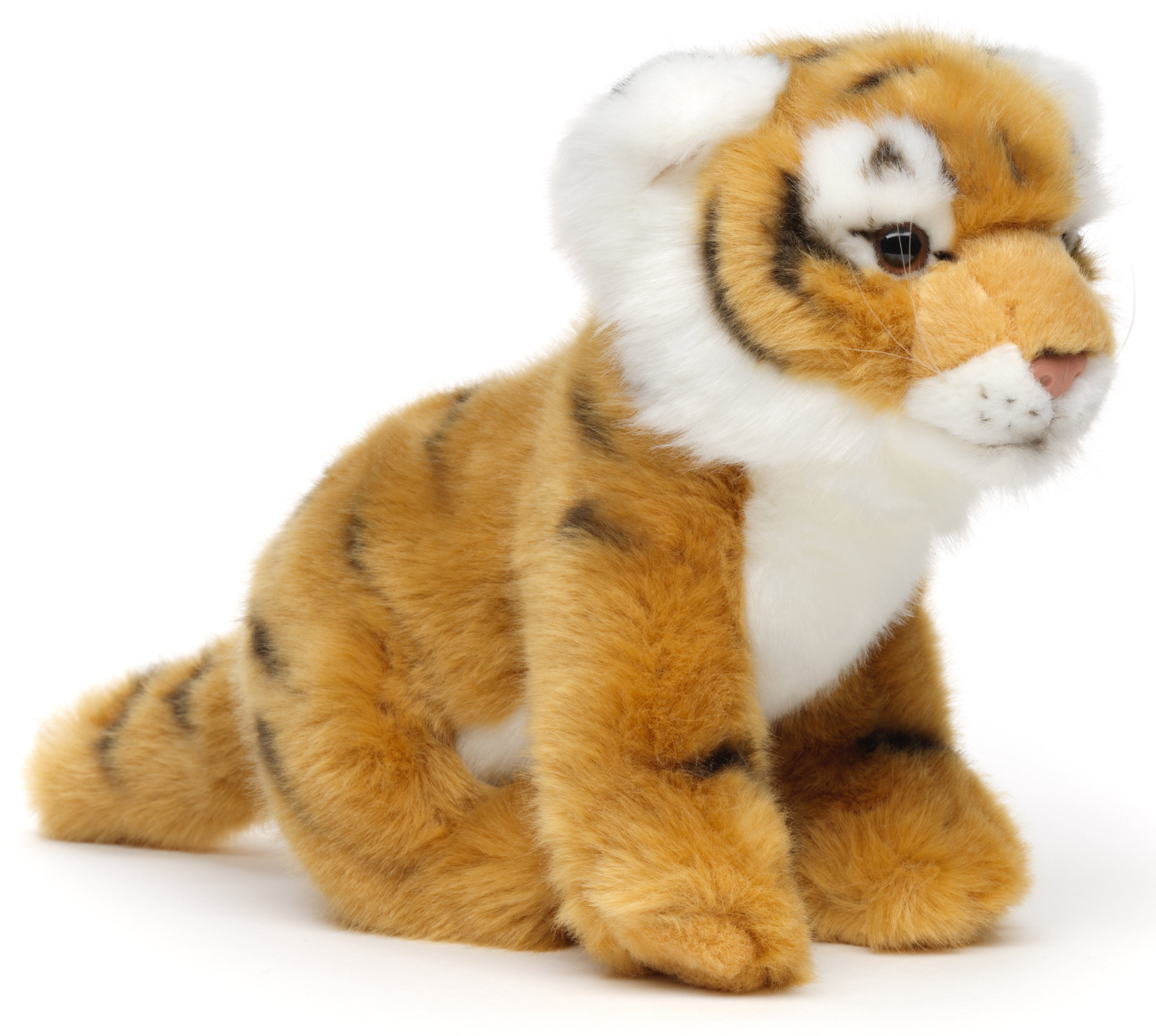 Uni-Toys Kuscheltier Tiger Baby, sitzend - Klassisch oder Weiß - 24 cm (Länge) - Plüschtier, zu 100 % recyceltes Füllmaterial