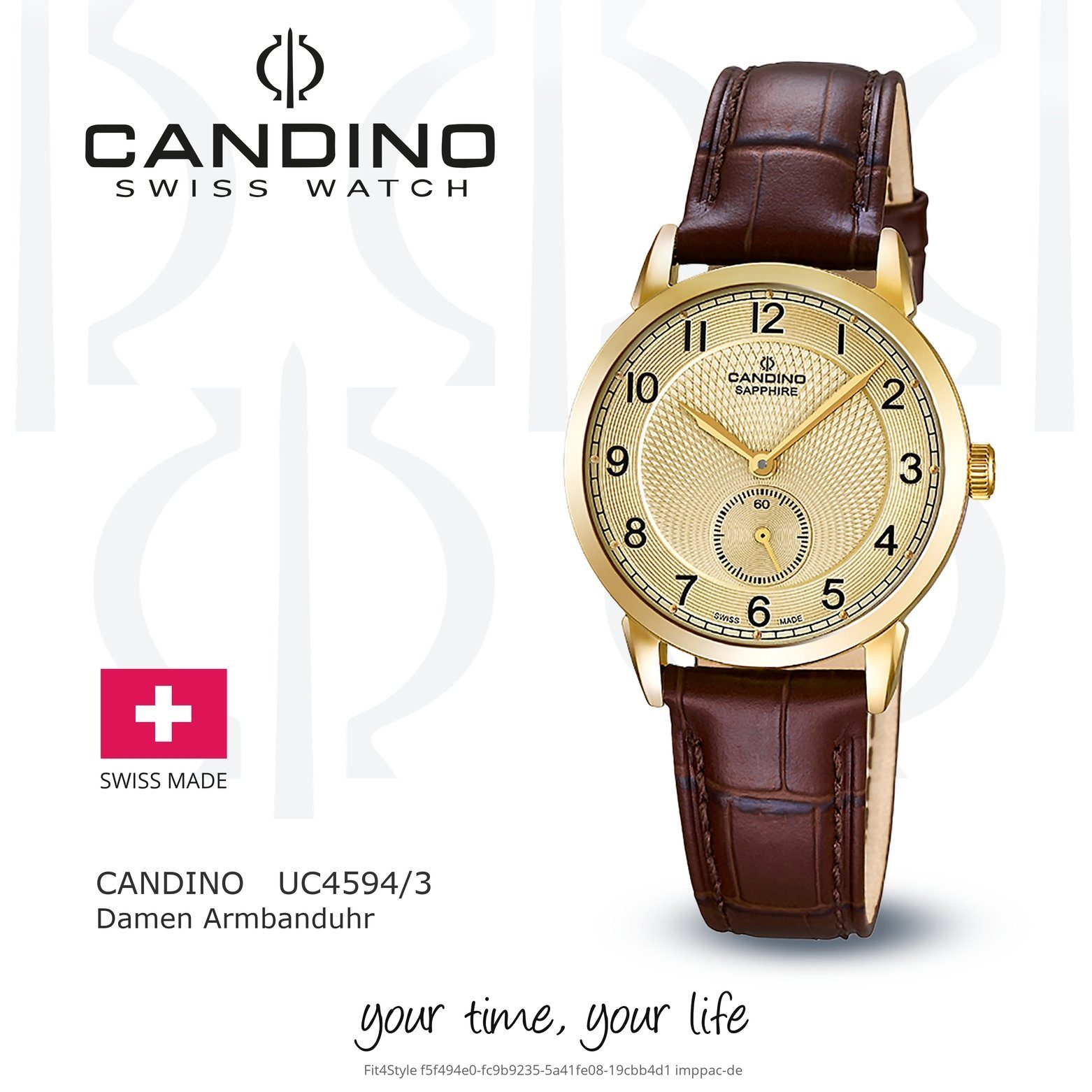 Damen Quarzuhr Damenuhr Candino C4594/3, Edelstahlarmband rund, Armbanduhr Candino Classic braun
