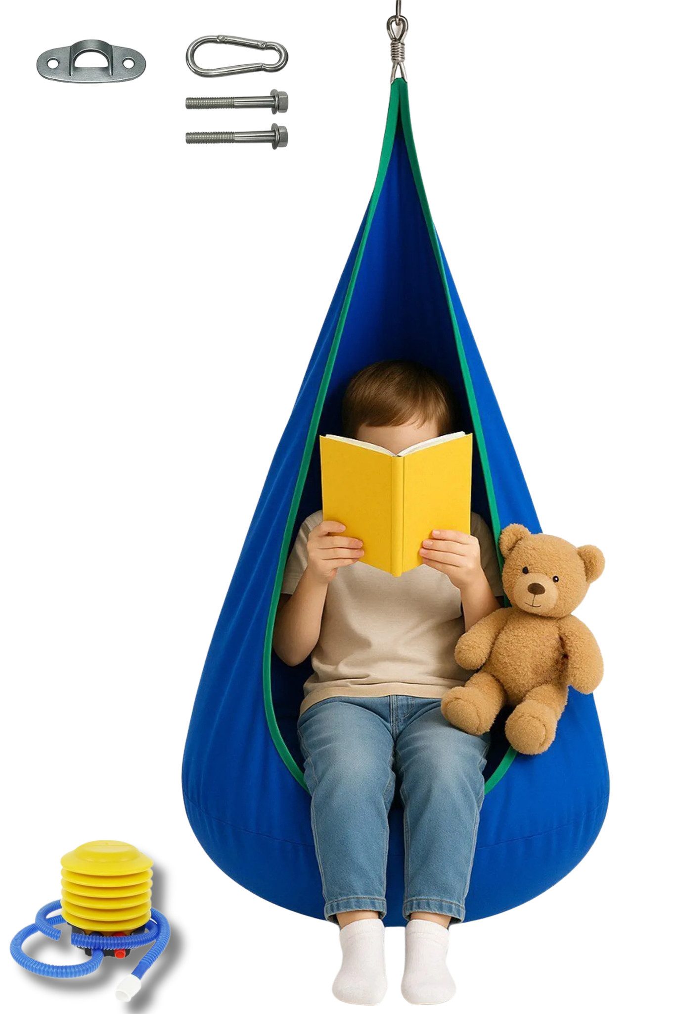 Diyarts Hängesessel Hängesack (Einzelprodukt mit Aufhängesystem, Set mit Hängesessel & Aufhängung), Hängesessel Kinder, Baumwolle, Indoor & Outdoor, 80 kg, ab 2 Jahren