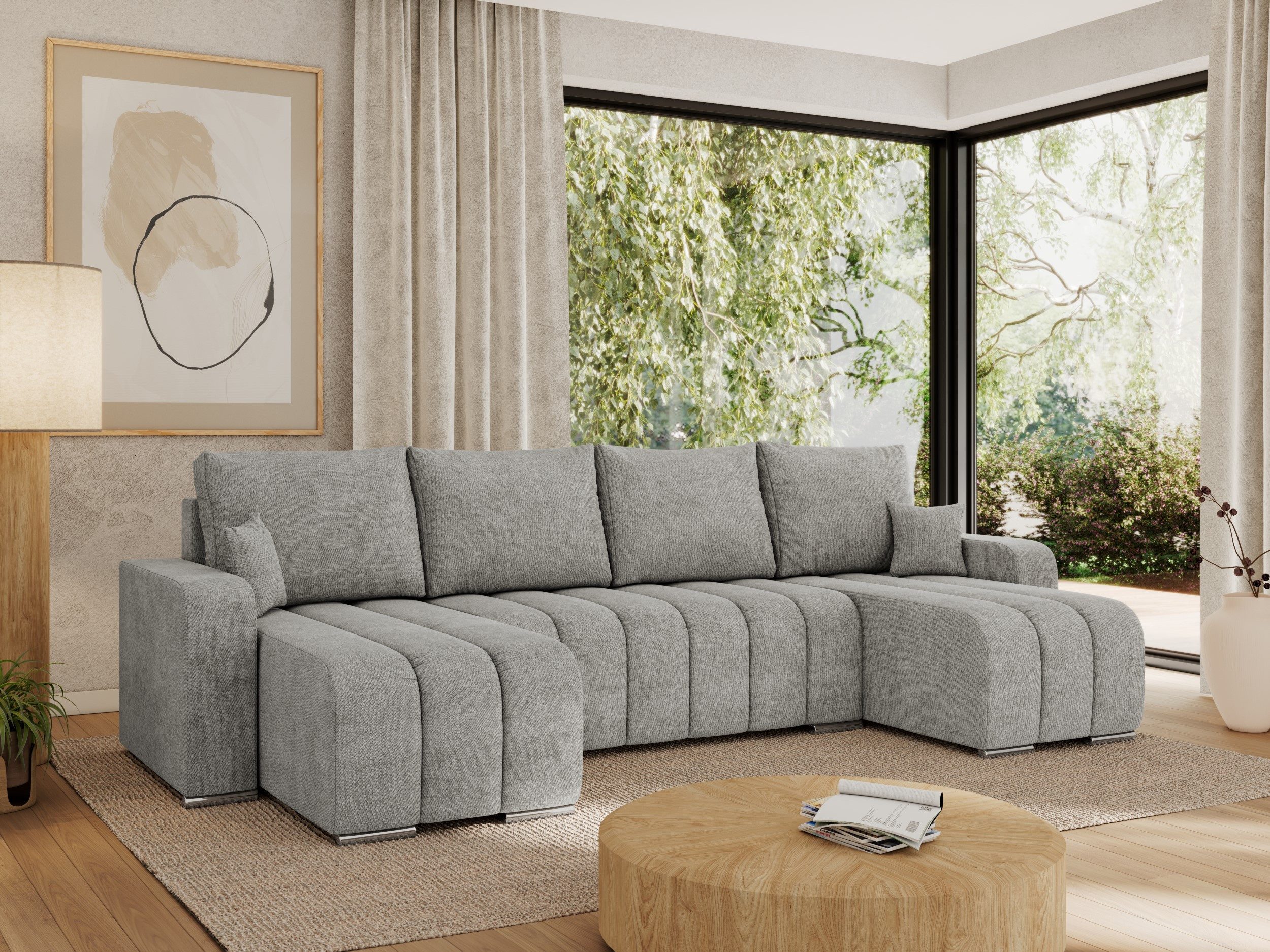 MKS MÖBEL Ecksofa KIRASSO U, Set, Bonellfedern, lose Kissen, Couch U-form, Ecksofa U-Form, Metallbeine, Bettkasten, Schlafsofa