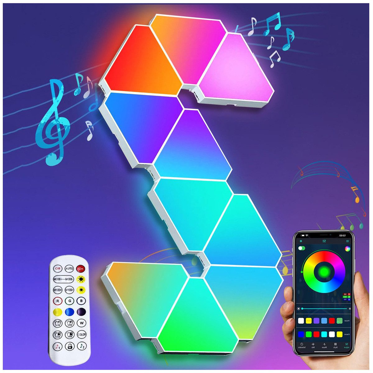 Qualra LED Dekolicht WLAN/Bluetooth Dreieck LED Panels Gaming Освітлення Wandbeleuchtung, Bluetooth-APP, Gaming Room Deko Musik & Bildschirm Sync
