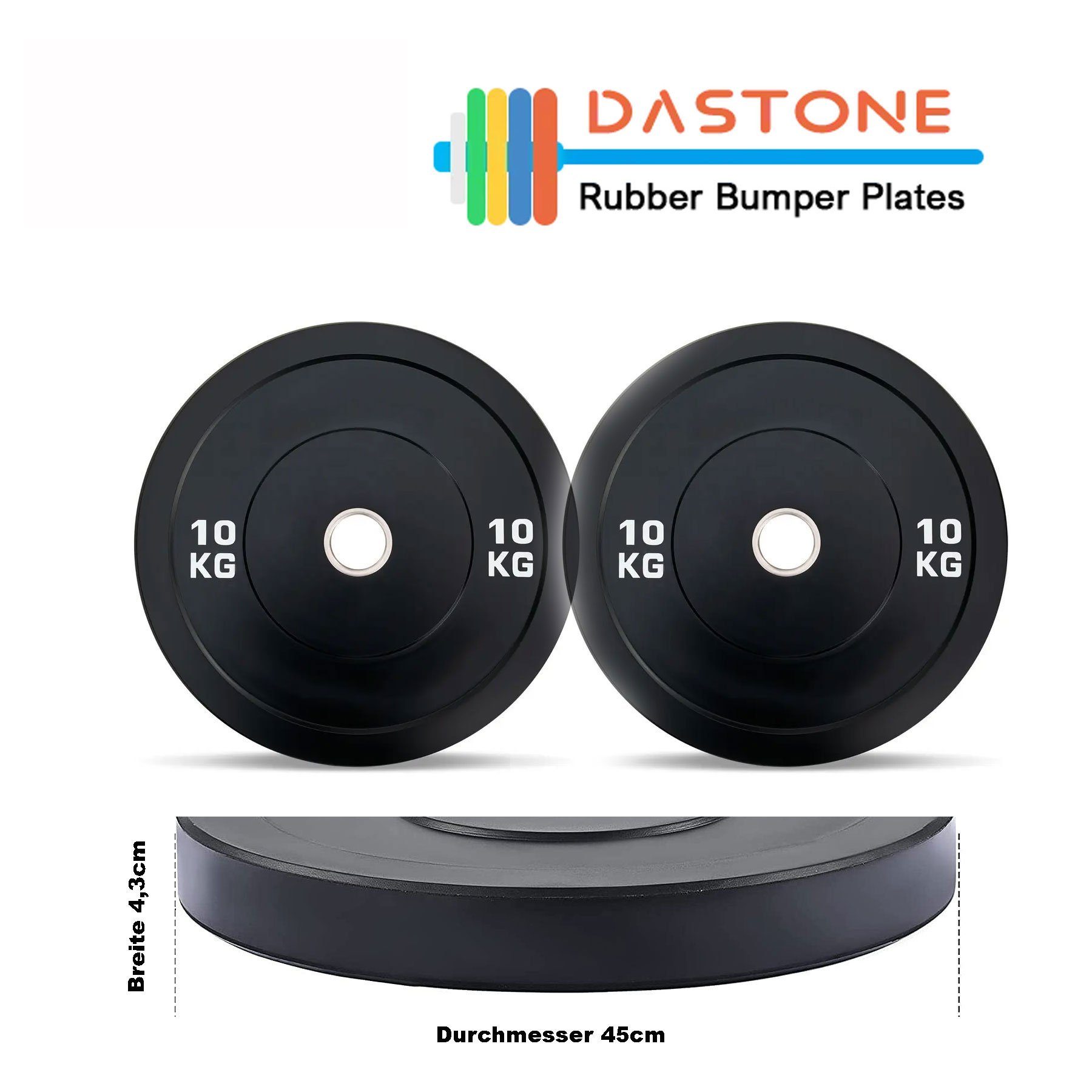 Dastone Hantelscheiben Bumper Plates Hantelscheiben Vollgummi 50mm Metallring, 20 kg, Vollgummi, Metall Innenring