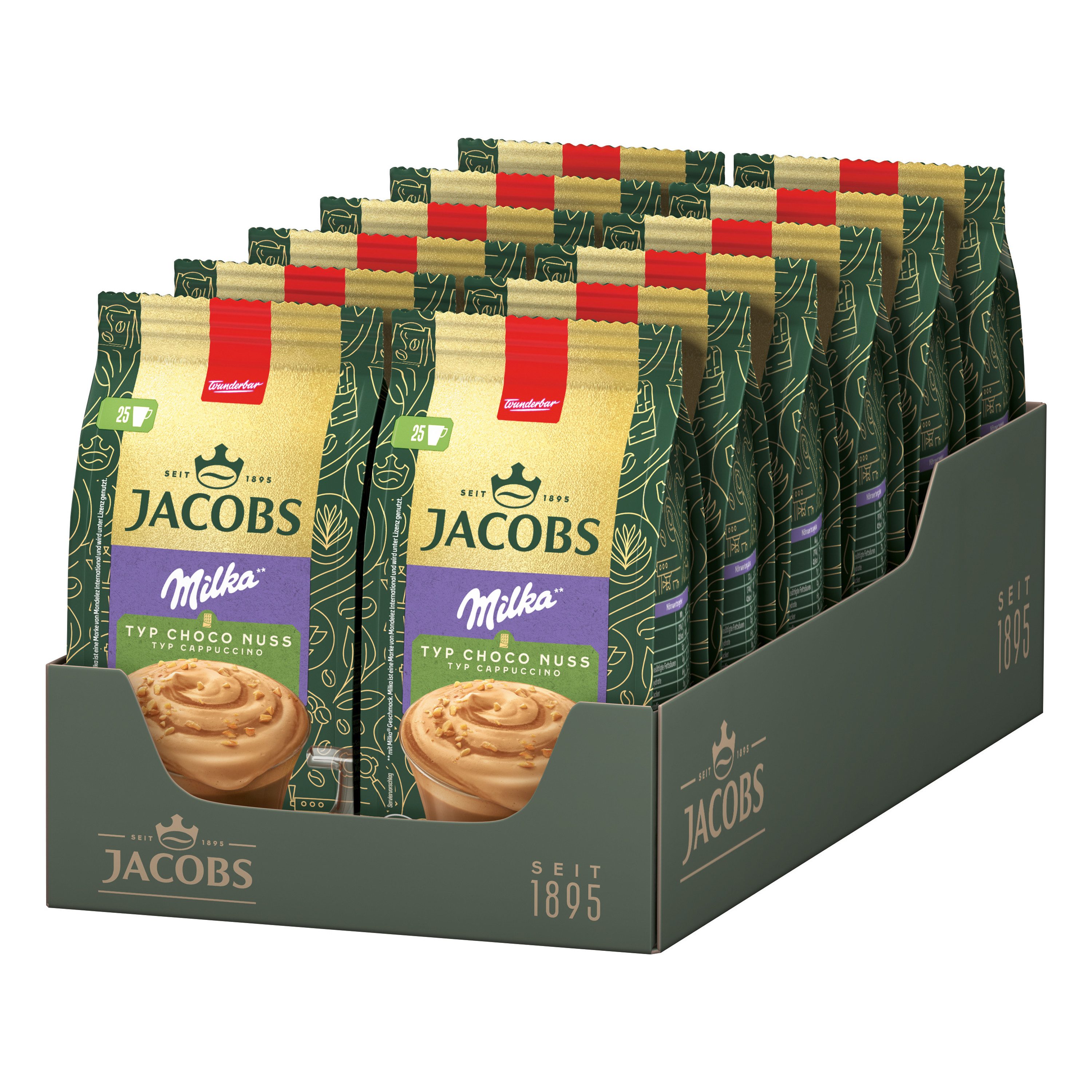 JACOBS Kaffee Löskaffee Typ Cappuccino Choco Nuss Milka Geschmack 12 x 400g = 4,8 kg, (Packung, 12er Pack)