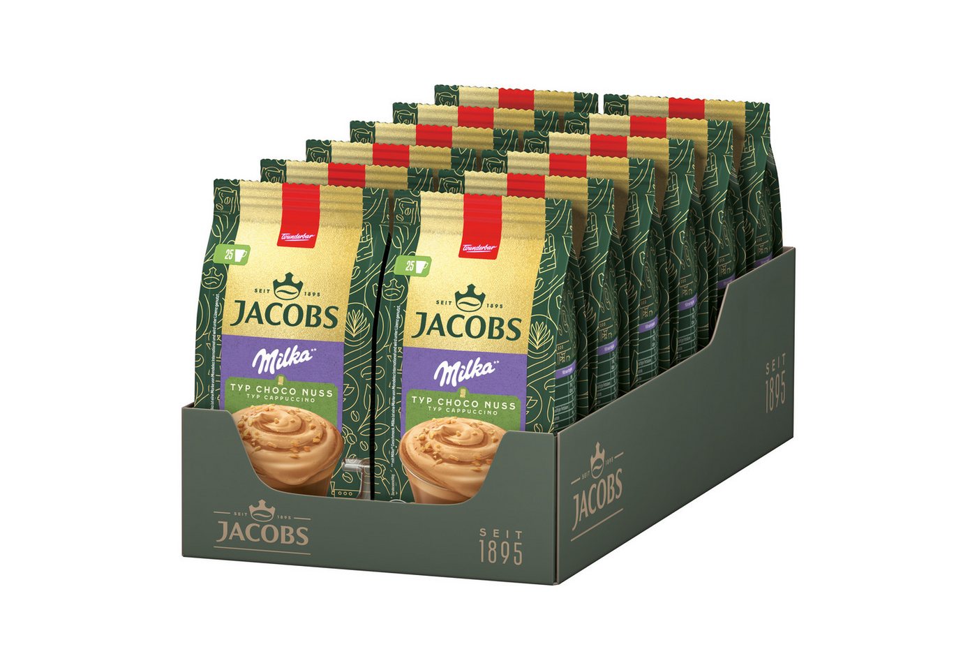 JACOBS Kaffee Löskaffee Typ Cappuccino Choco Nuss Milka Geschmack 12 x 400g = 4,8 kg, (Packung, 12er Pack)