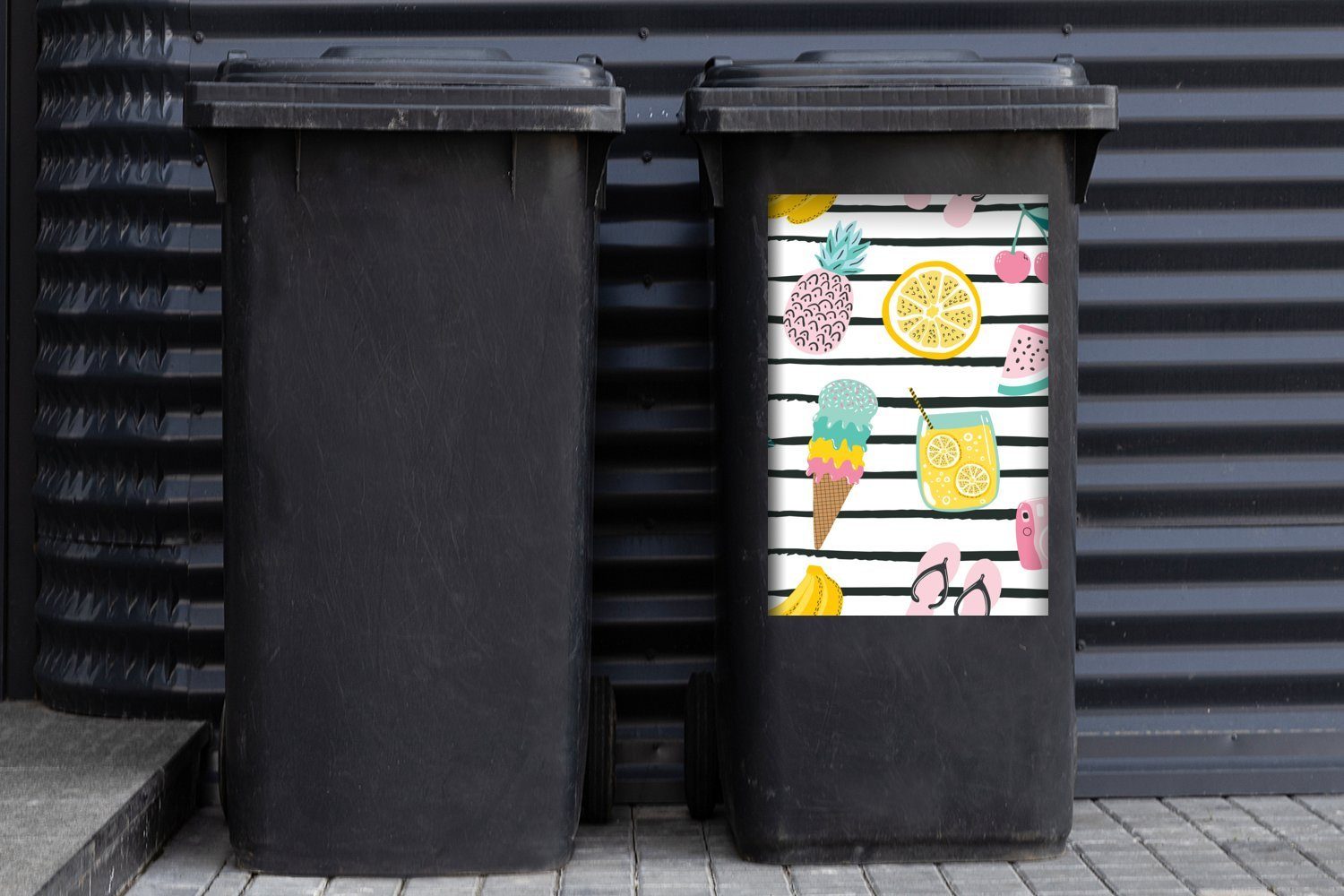 Sommer Wandsticker Mülltonne, - Muster Abfalbehälter MuchoWow Mülleimer-aufkleber, Container, St), - (1 Sticker, Objekte