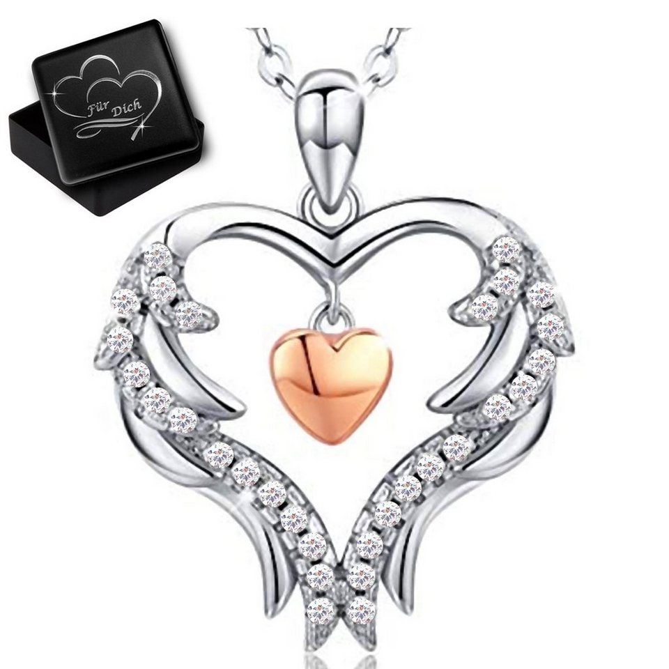Herz Kette 925 Silber Halskette mit Zirkonia Kristall Anhänger für Frauen Damen