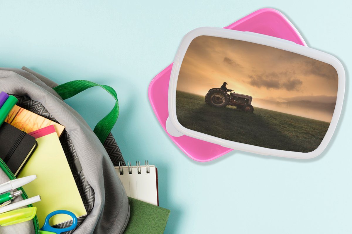 Kinder, - Landwirt Traktor rosa Snackbox, Kunststoff Kunststoff, Mädchen, Lunchbox Brotdose Nebel, Brotbox Erwachsene, MuchoWow für - (2-tlg),