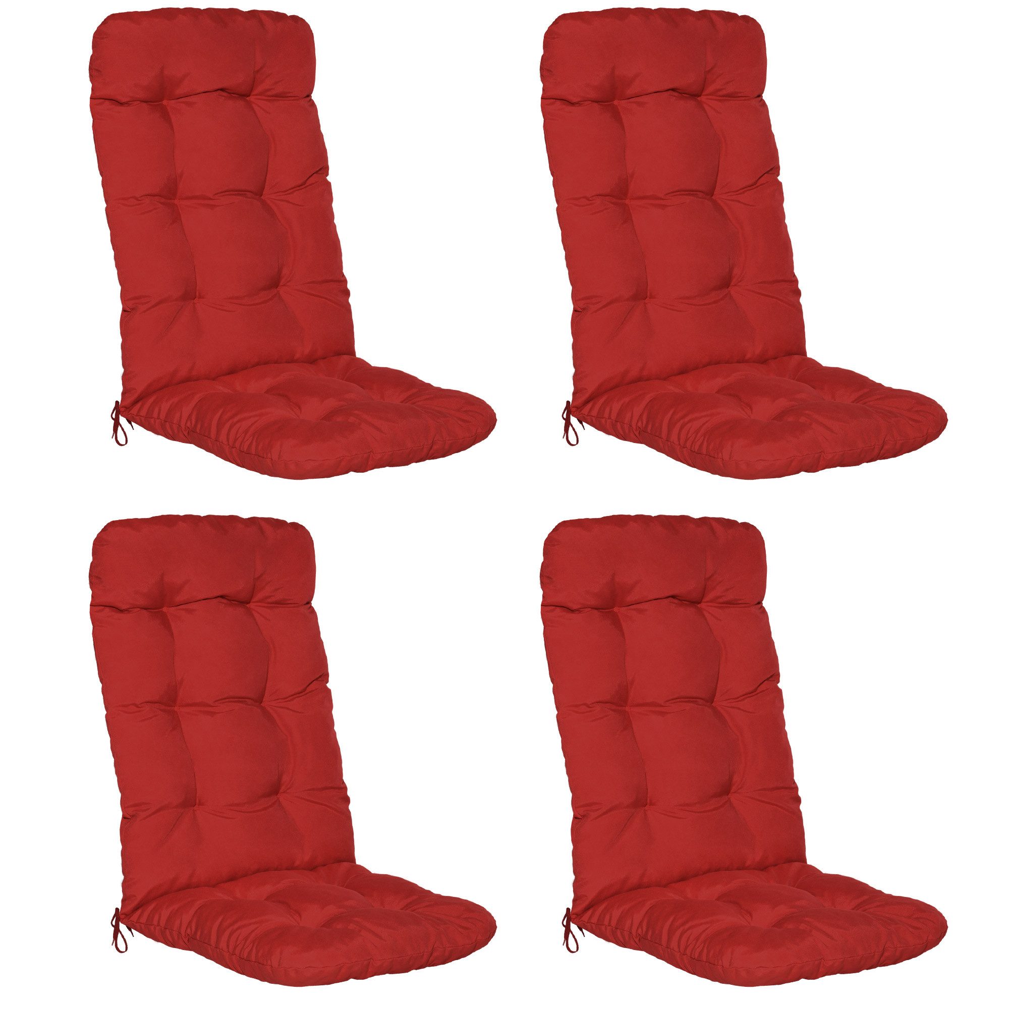 Beautissu Hochlehnerauflage 4er Set Hochlehner Auflagen Flair HL, 120x50x8cm, Rot, Sitzpolster Set für Gartenstühle Outdoor – Stuhlkissen für Hochlehner