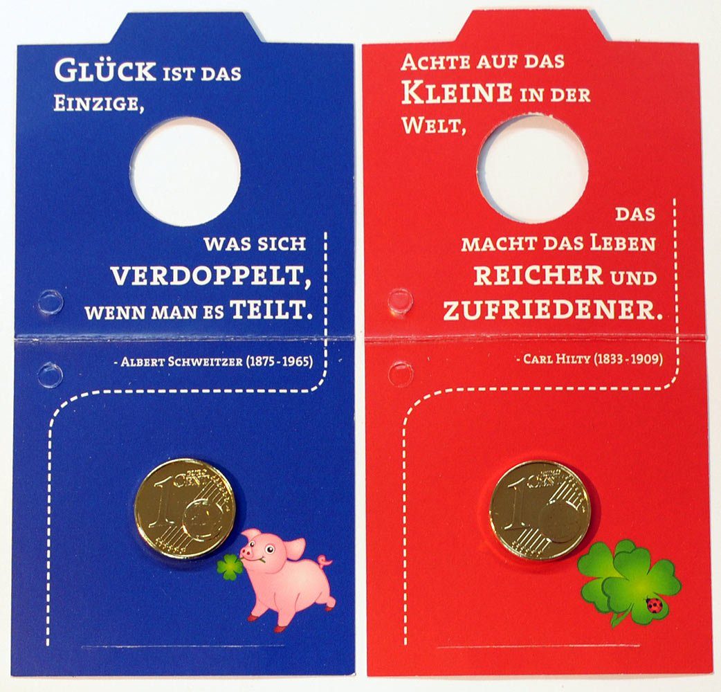 Mann und 1x (4er Gedeko Glücksbringer 1 Geschenkanhänger Kleeblatt, Frau Glückscent gold, vergoldet Glückspilz), Dekohänger x Geschenk für 1 Set, x Hufeisen, kleines Glücksschwein, mehrfarbig 1x