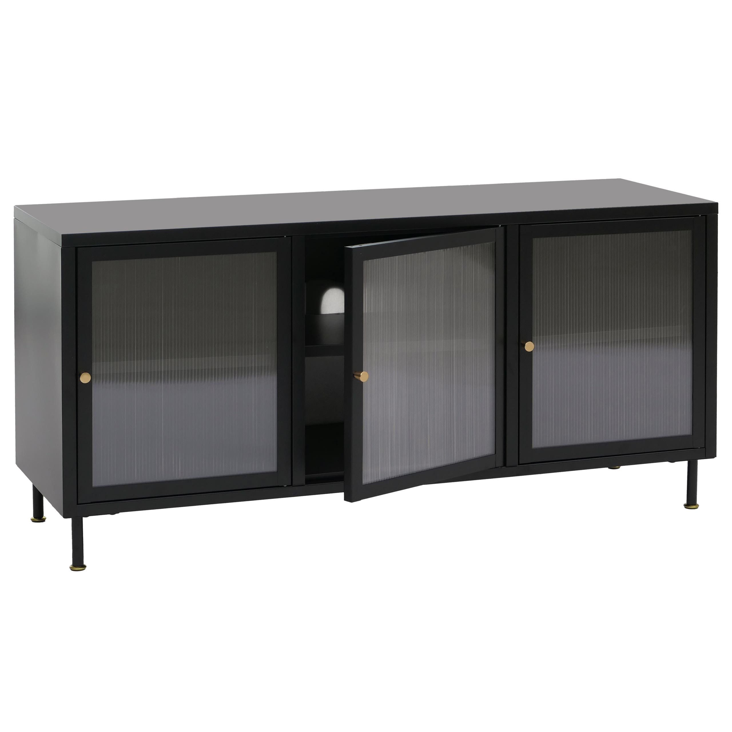MCW TV-Rack MCW-O87-TV, Halbtransparente Schilfglastüren für moderne Optik
