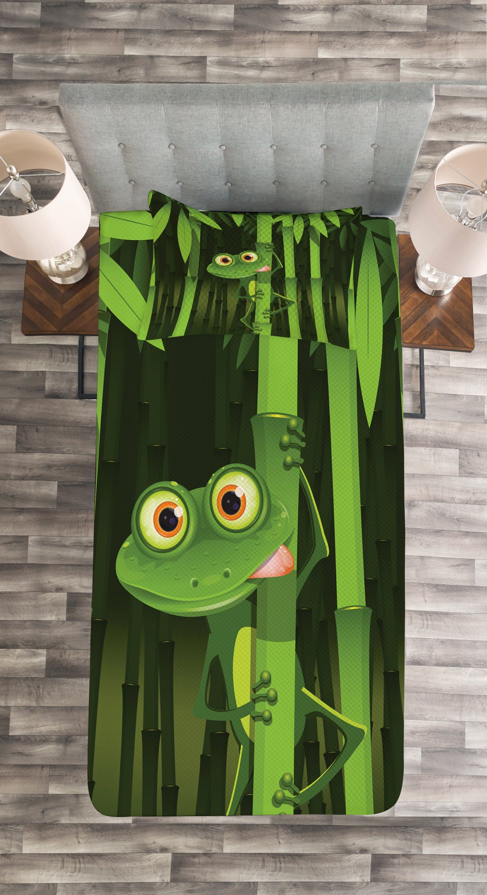 Tagesdecke Spaß-Frosch Bambus Kissenbezügen Bäume Jungle Waschbar, mit Set Abakuhaus,