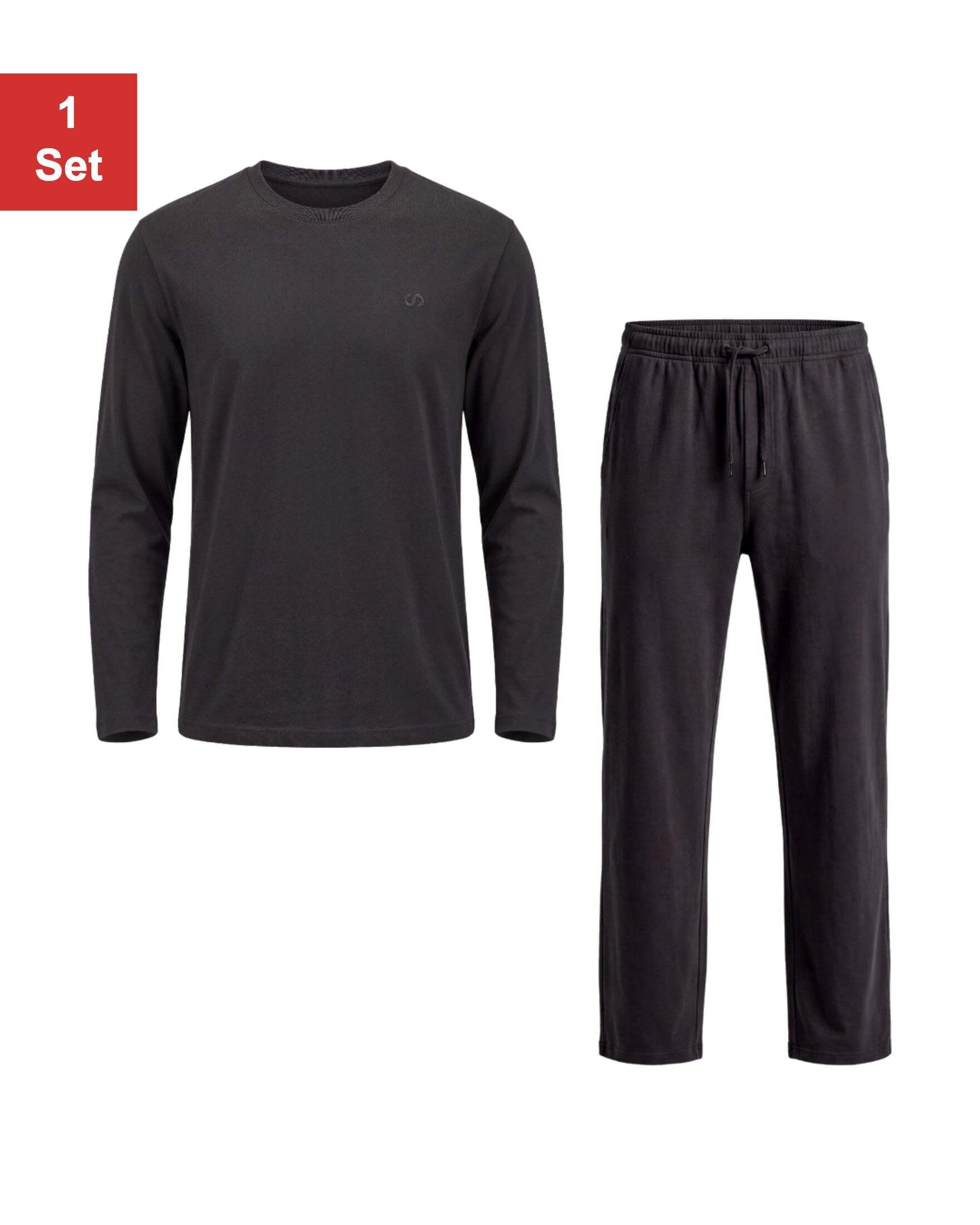 SNOCKS Pyjama Schlafanzug Set Herren lang aus Bio-Baumwolle mit extraflachen Nähten und verstellbarem Kordelbund
