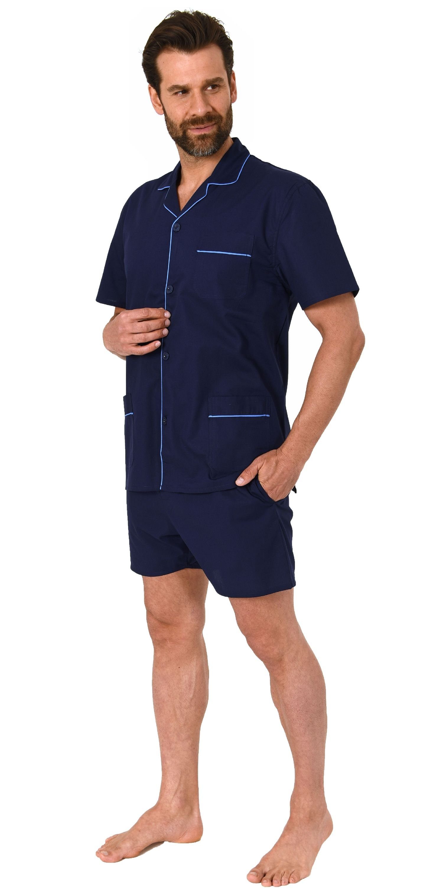 Normann Pyjama Herren Shorty Pyjama kurzarm gewebt mit durchknöpfbarem Ober günstig online kaufen