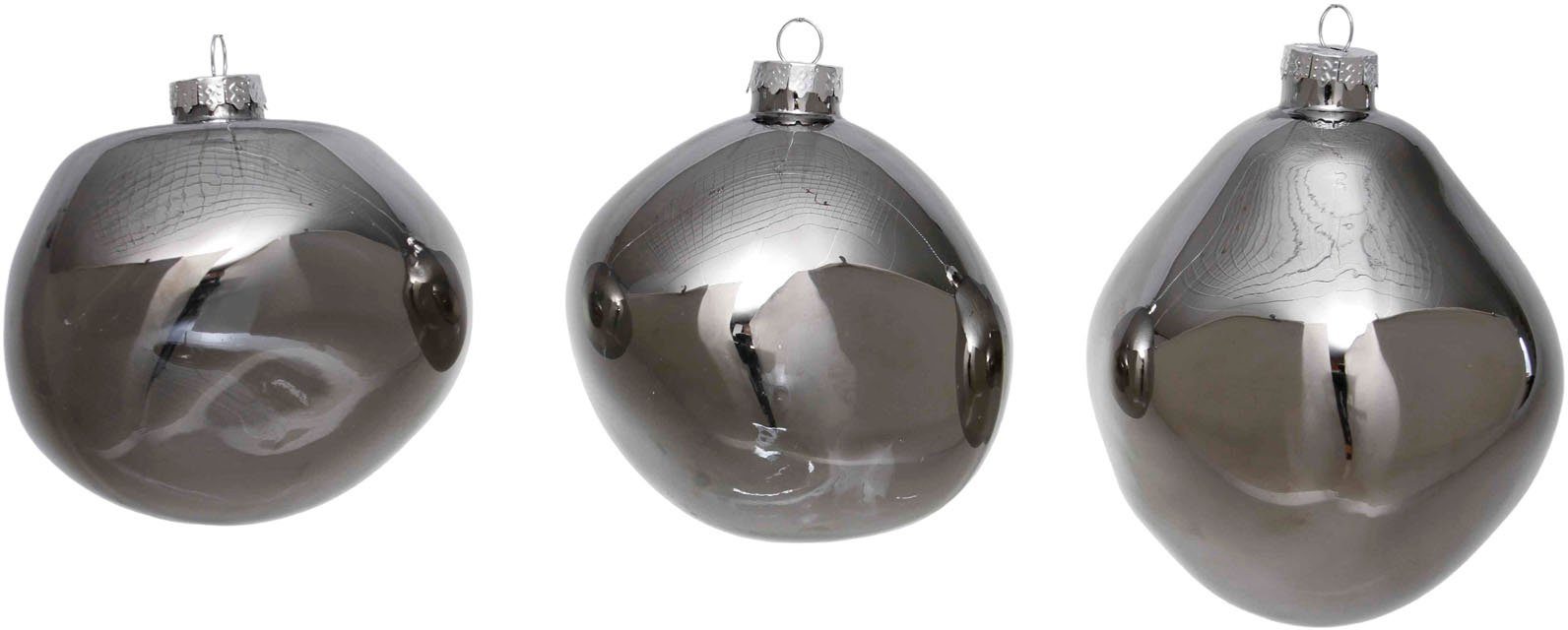 organischer Weihnachtsbaumkugel Ø St), glänzend, Kugeln grau Leonique in Form, ca. organische Weihnachtsdeko, Christbaumschmuck, aus 8 cm, (6 Glas Baumkugeln Birdelle Christbaumkugeln