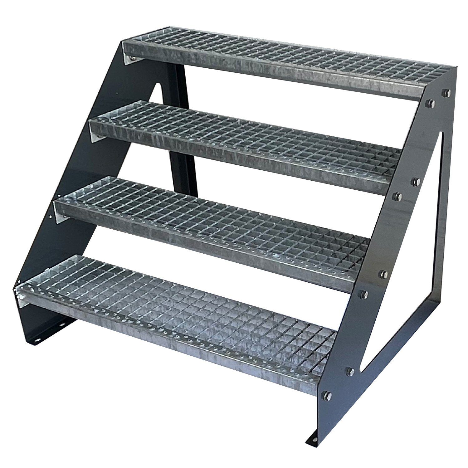 Kaminbau Mierzwa Außentreppe Premium Treppe Anthrazit Freistehend, für Geschosshöhen bis 38.00 cm, Stufen Gitterroststufen nach DIN 24531, (Höhe 38 cm, Breite wählbar aus 60, 80, 100, 120, 140 cm), Gartentreppe Stahltreppe Wetterfest Rostfrei Feuer-Verzinkt Rutschfest