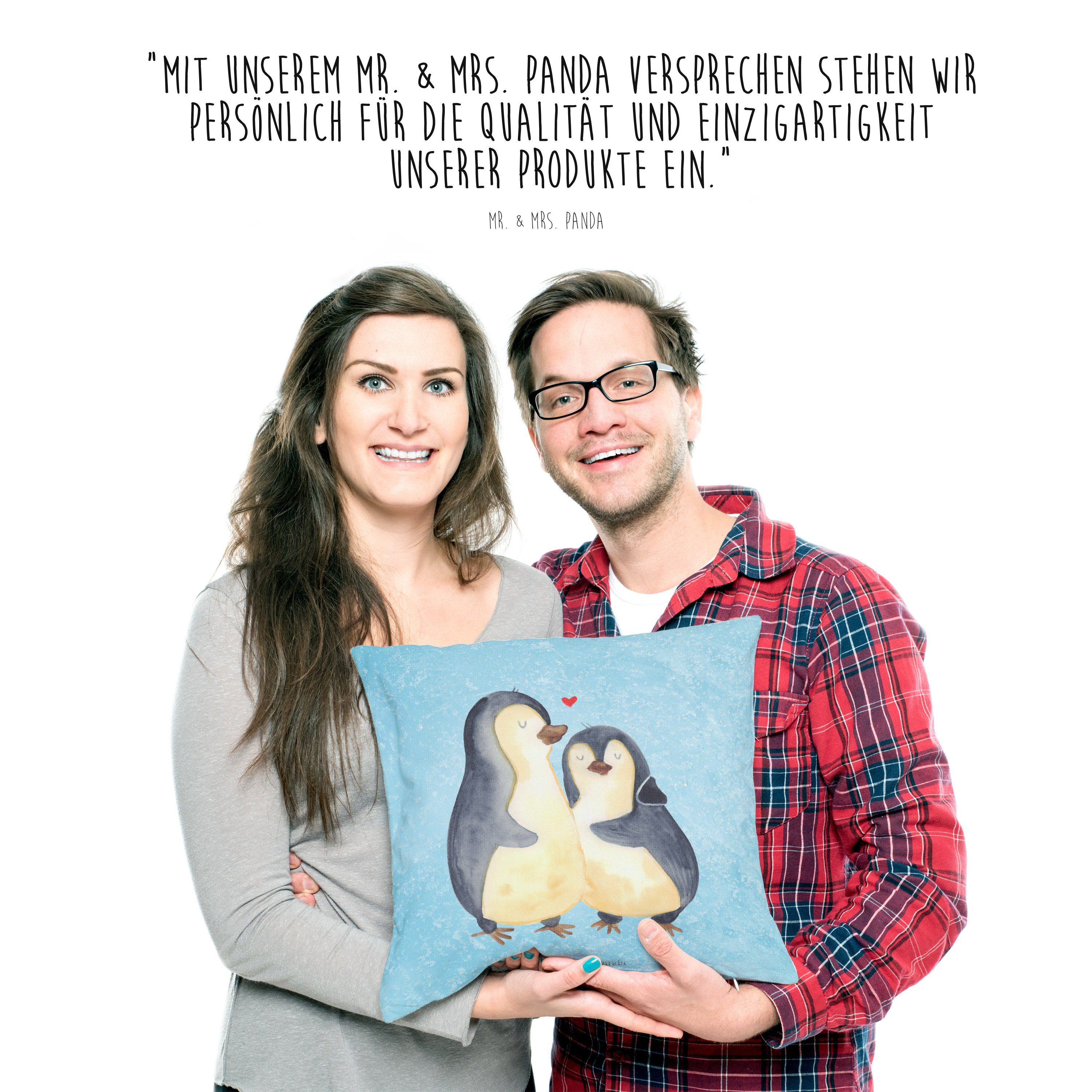 Mr. & Mrs. umarmend - Sofakissen, Liebesbewei Geschenk, Liebe, Dekokissen Panda Eisblau - Pinguin