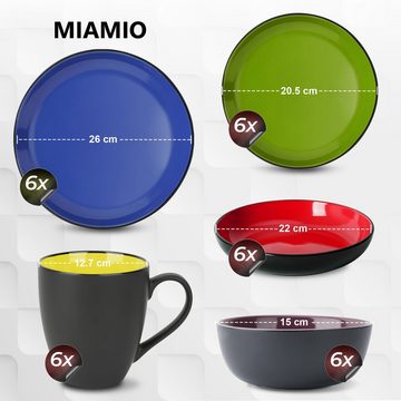 MiaMio Tafelservice Tafelservice 30tlg Geschirrset 6 Personen Kombiservice Keramik - Bunt (30-tlg), 6 Personen, Keramik