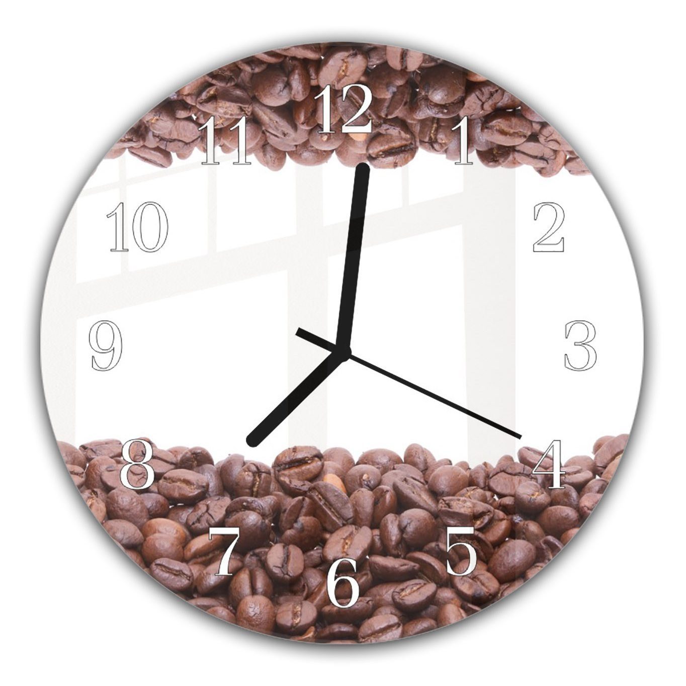 Primedeco Wanduhr Wanduhr und Quarzuhrwerk Rund - Glas Kaffeebohnen Motiv 30 mit Durchmesser cm aus mit