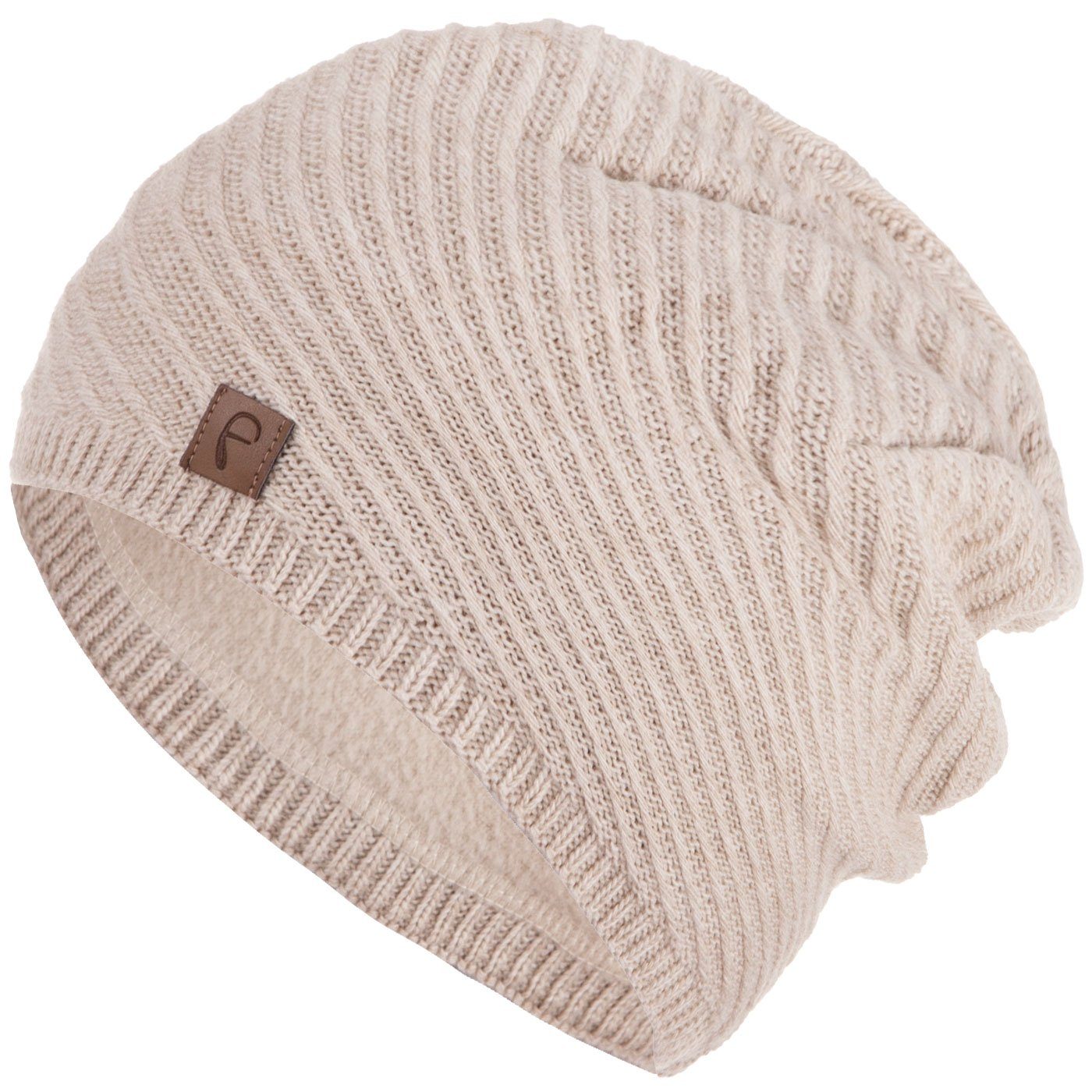 Faera Strickmütze Wintermütze Damen Mütze Beanie Haube gefüttert Strickmütze Damenmütze beige